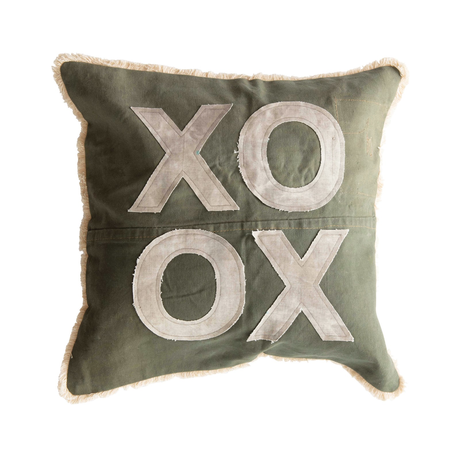 Hello Honey® Green & Natural Applique XO Throw Pillow with Fringe