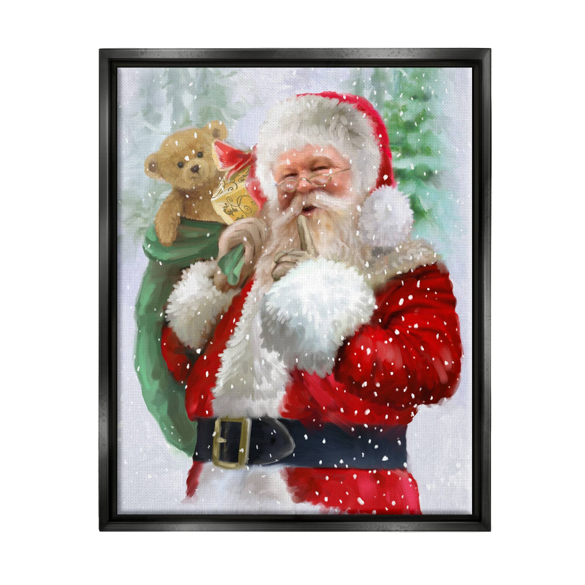 Stupell Industries Jolly Shh Santa Claus Gift Sack Framed Floater
