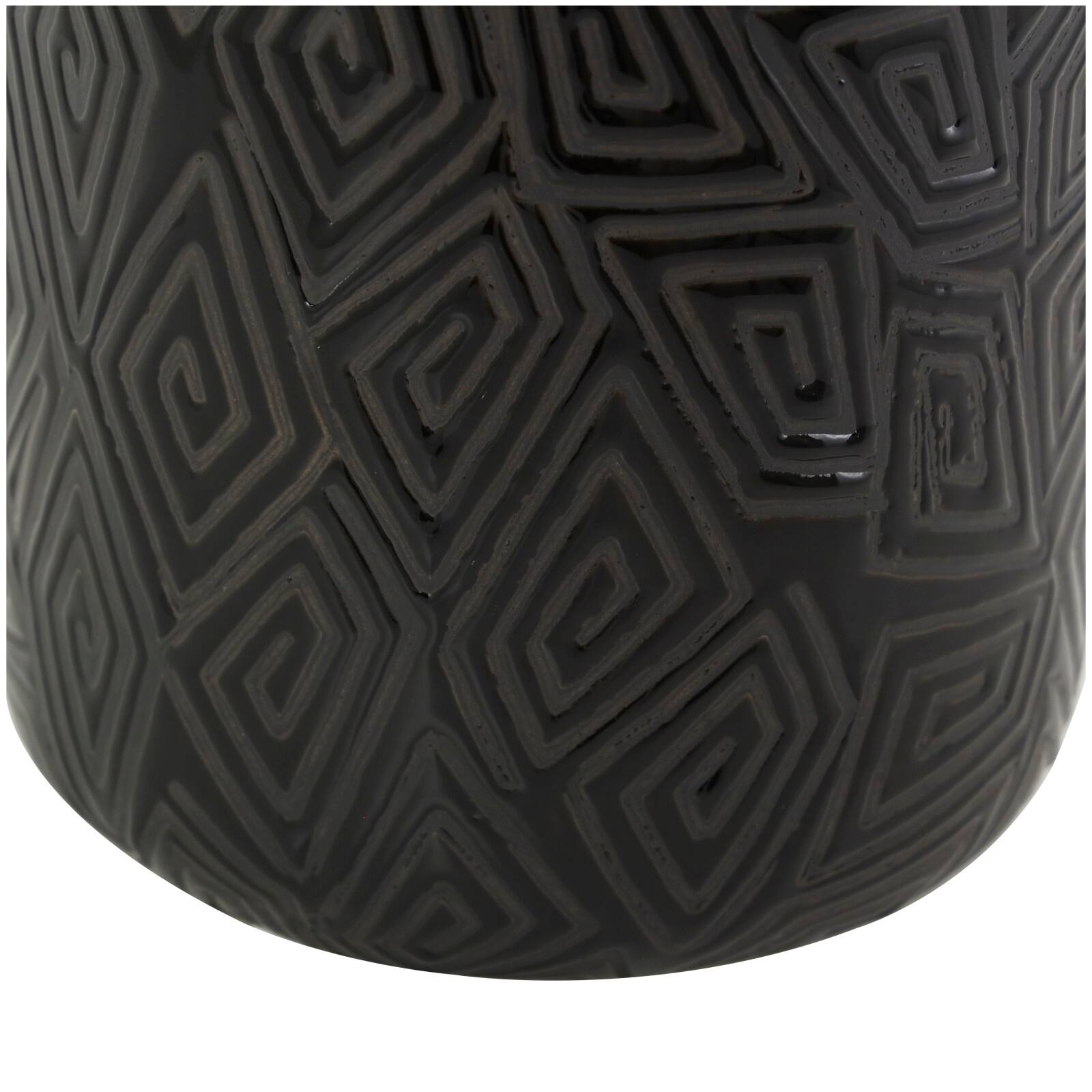 15" Black Geometric Etched Ceramic Vase