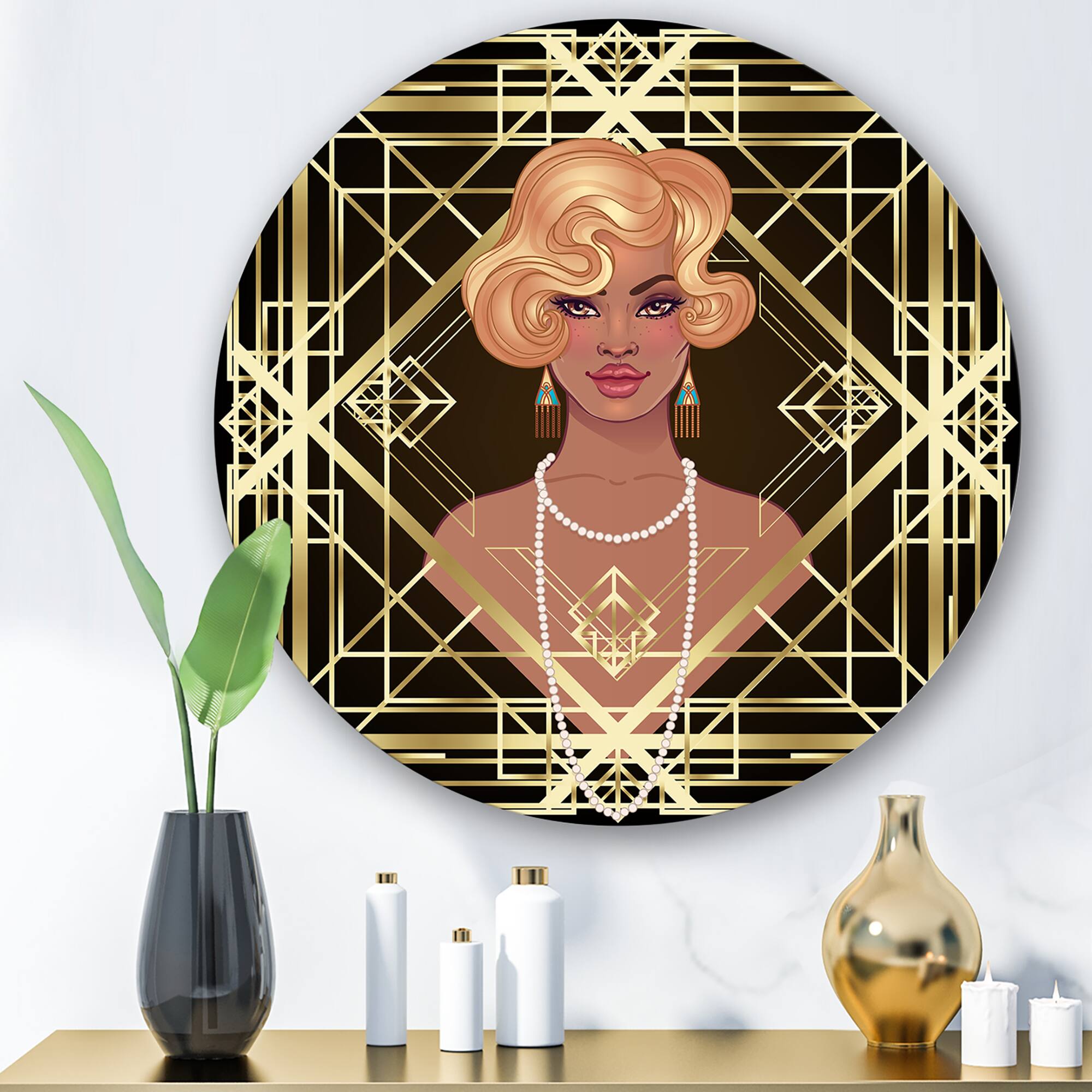 Designart - Retro Women In Golden Art Deco Geometrics III