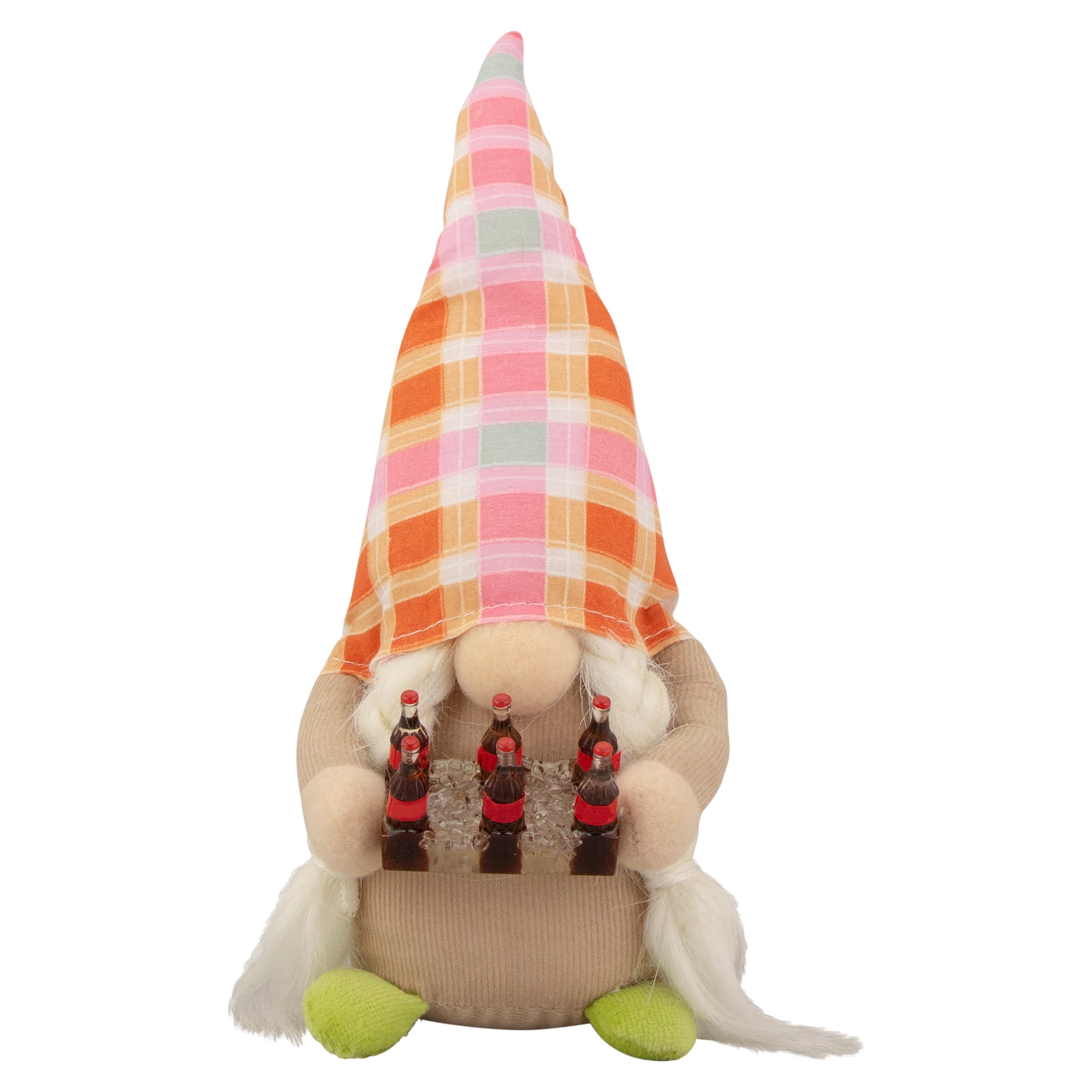 9&#x22; Pink &#x26; Orange Plaid Springtime Gnome