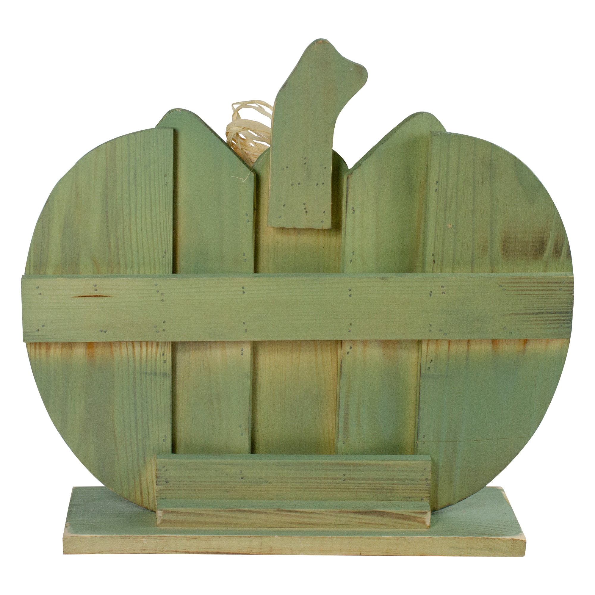 14&#x22; Green Slatted Halloween Tabletop Pumpkin with Bow