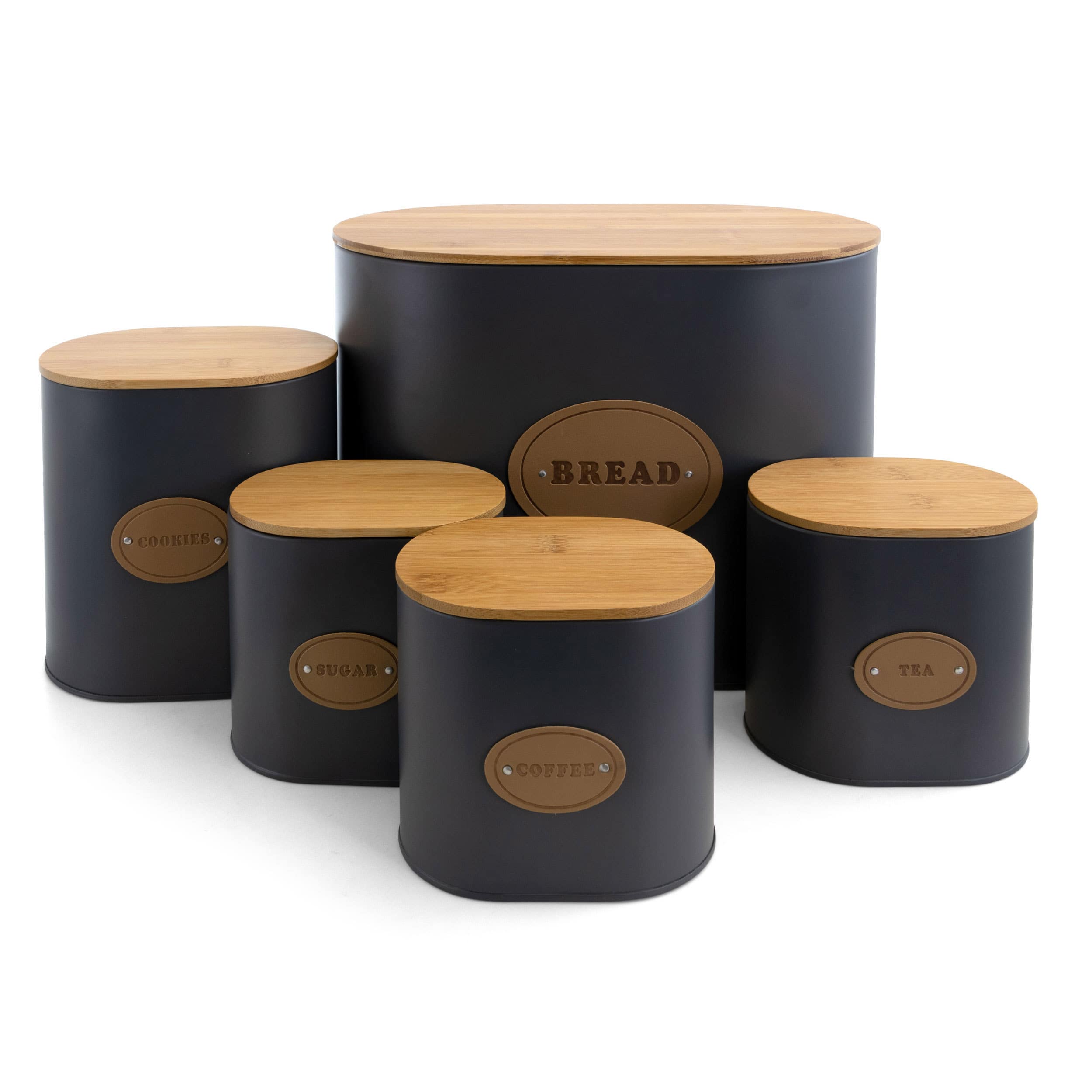 MegaChef 5-Piece Canister Set in Gray with Bamboo Lids
