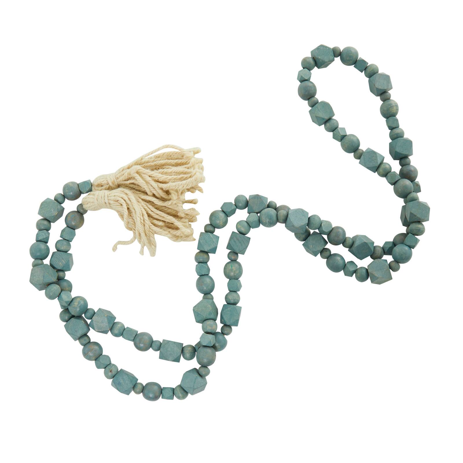 80&#x22; Geometric Wood Bead Garland with Tassels