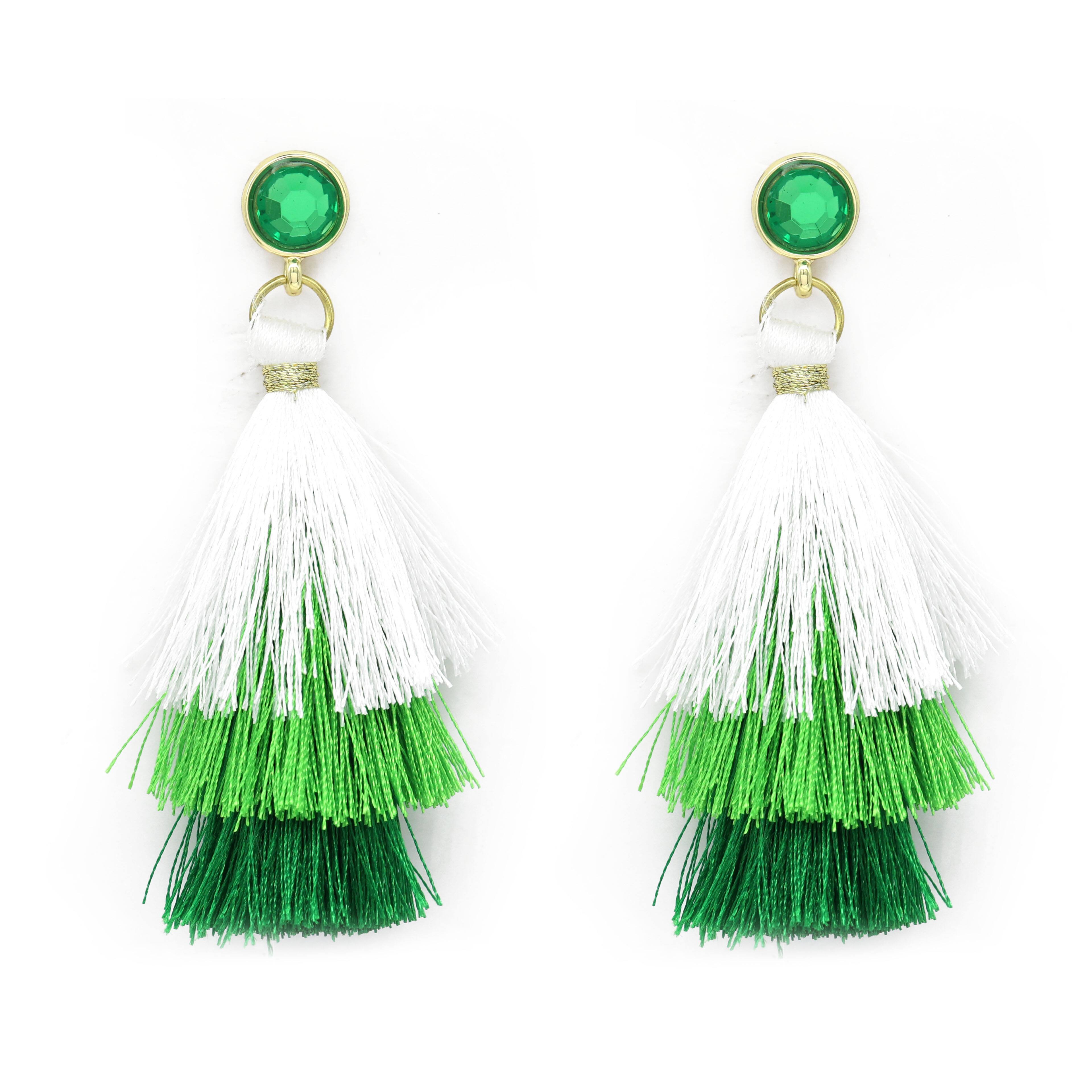 St. Patrick's Day Tassel & Cover Dome Earrings Long Tassel Irish