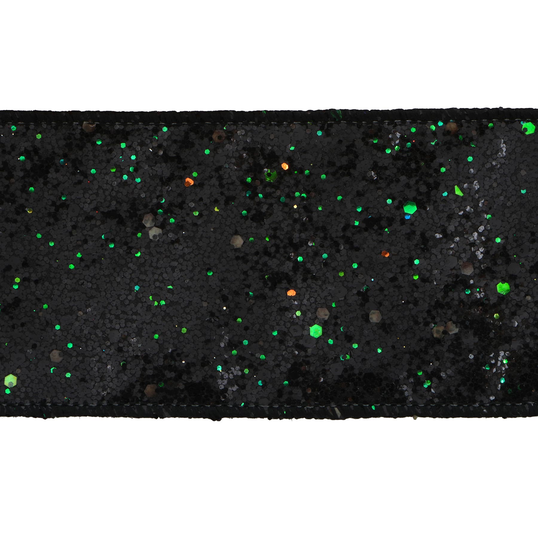 2.5&#x22; x 6.6yd. Black Glow-in-the-Dark Wired Glitter Taffeta Ribbon by Celebrate It&#xAE;