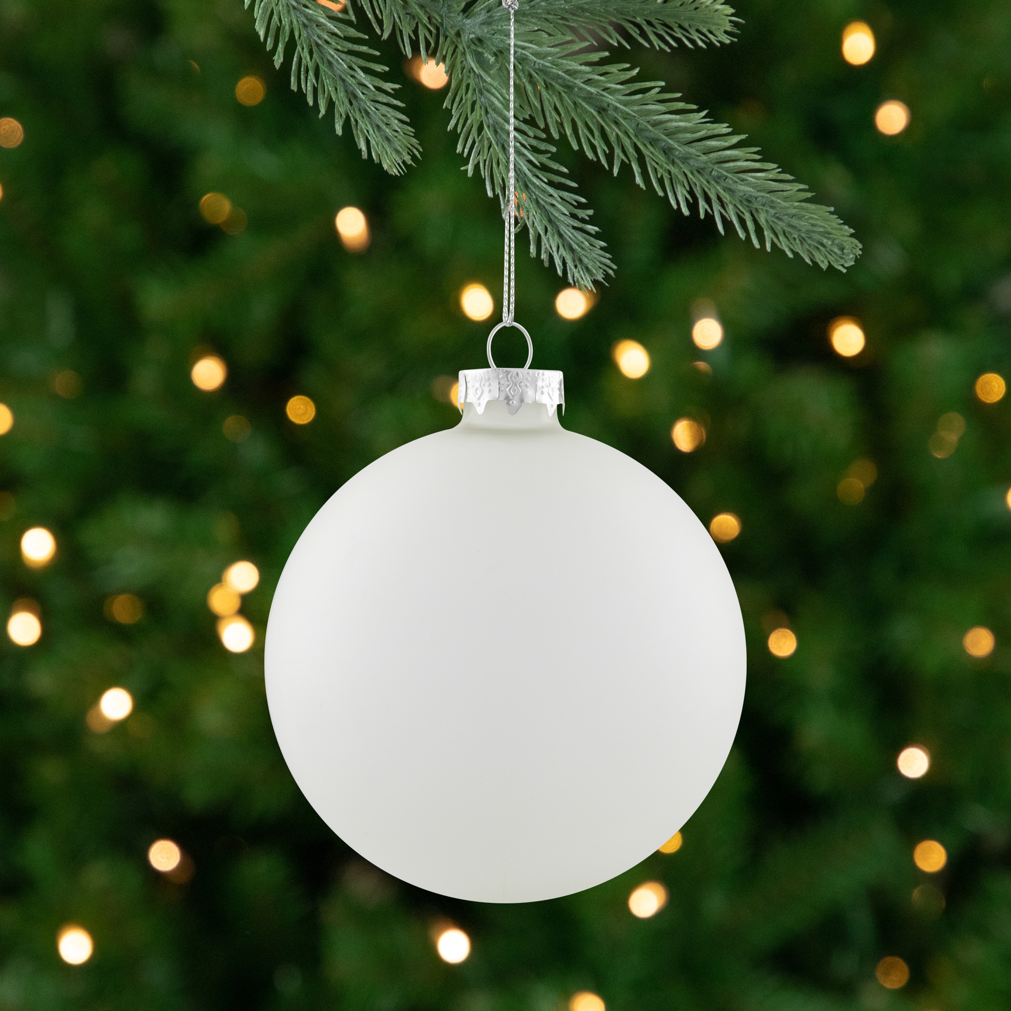 4ct. 4" White & Silver Frosted Matte Glass Ball Ornaments
