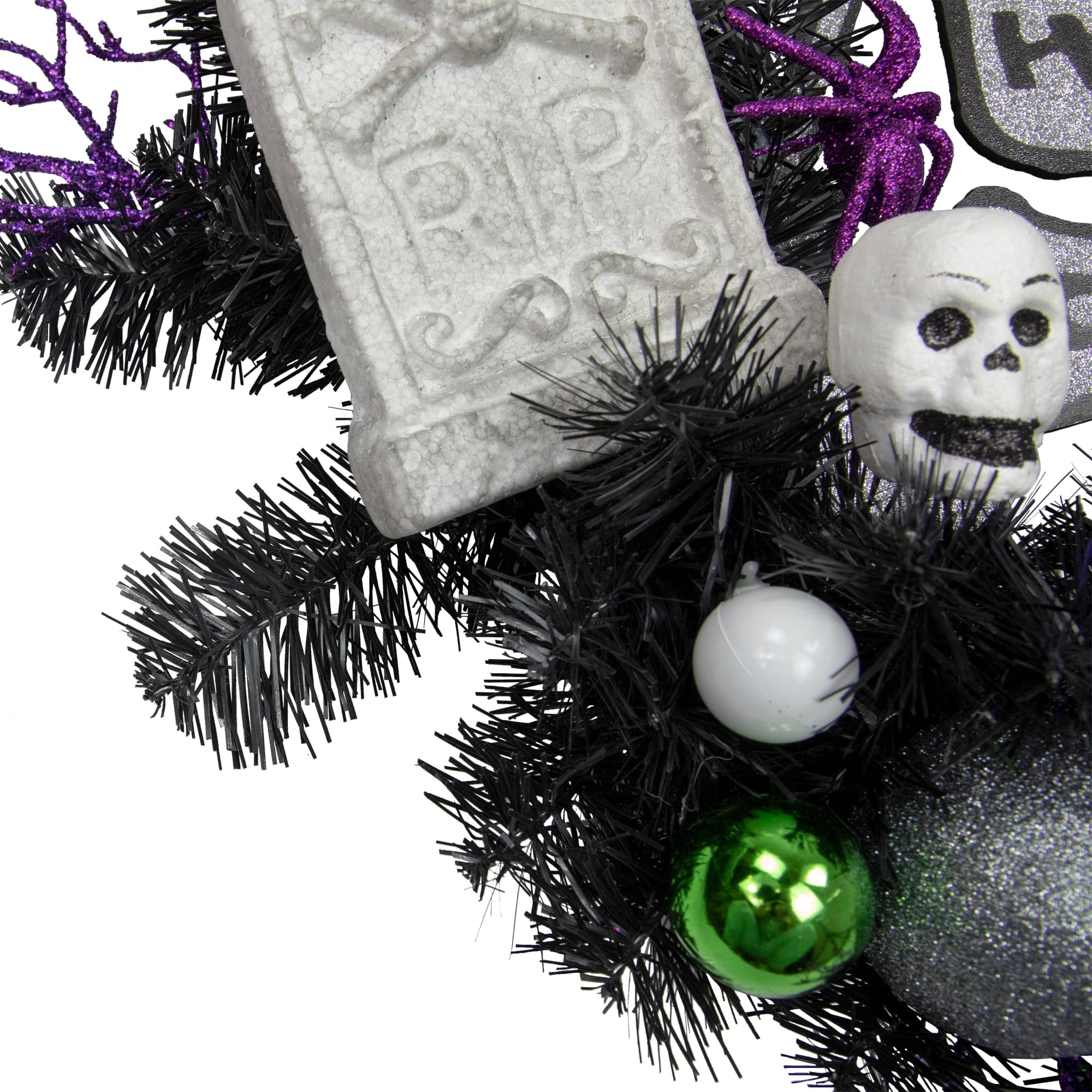 24&#x27;&#x27; Unlit Purple and Black Spooky Skeleton Pine Halloween Wreath