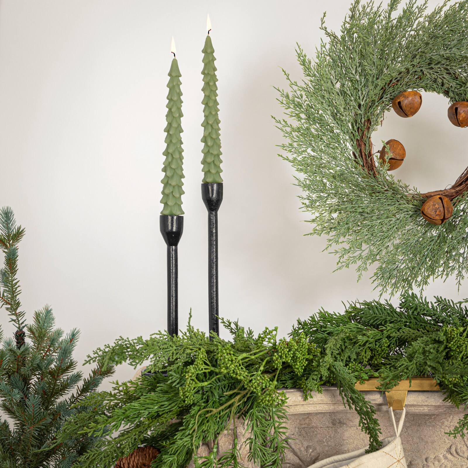 Hello Honey 10&#x22; Green Unscented Tree Shaped Taper Candles, 2ct.