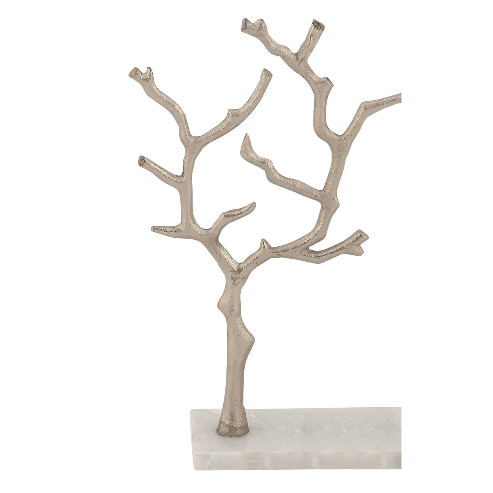 Silver Metal Tree Branch Jewelry Stand With Marble Base, 13" x 9" x 3"