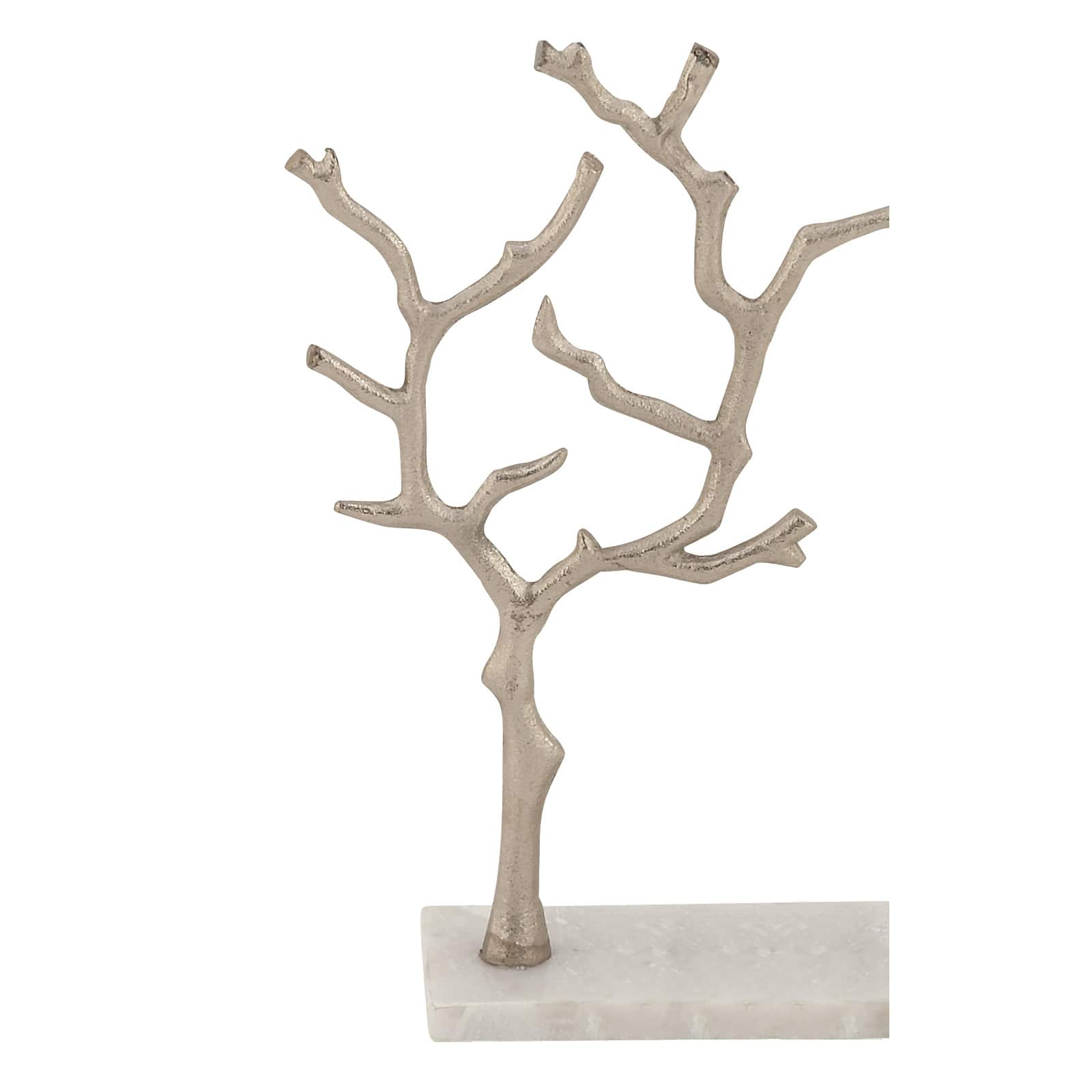 Silver Metal Tree Branch Jewelry Stand With Marble Base, 13&#x22; x 9&#x22; x 3&#x22;