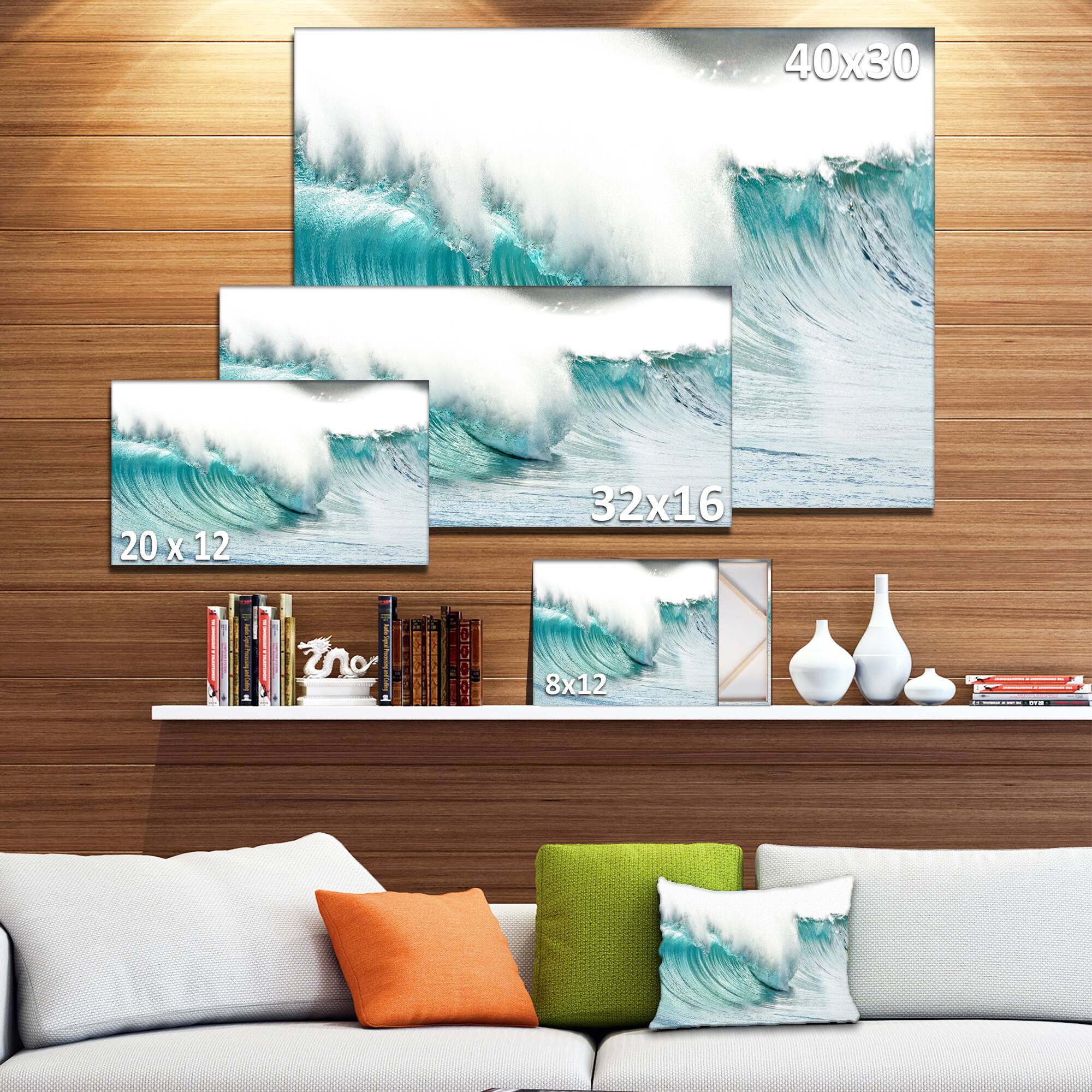 Designart - Massive Blue Waves Breaking Beach - Seashore Canvas Art Print