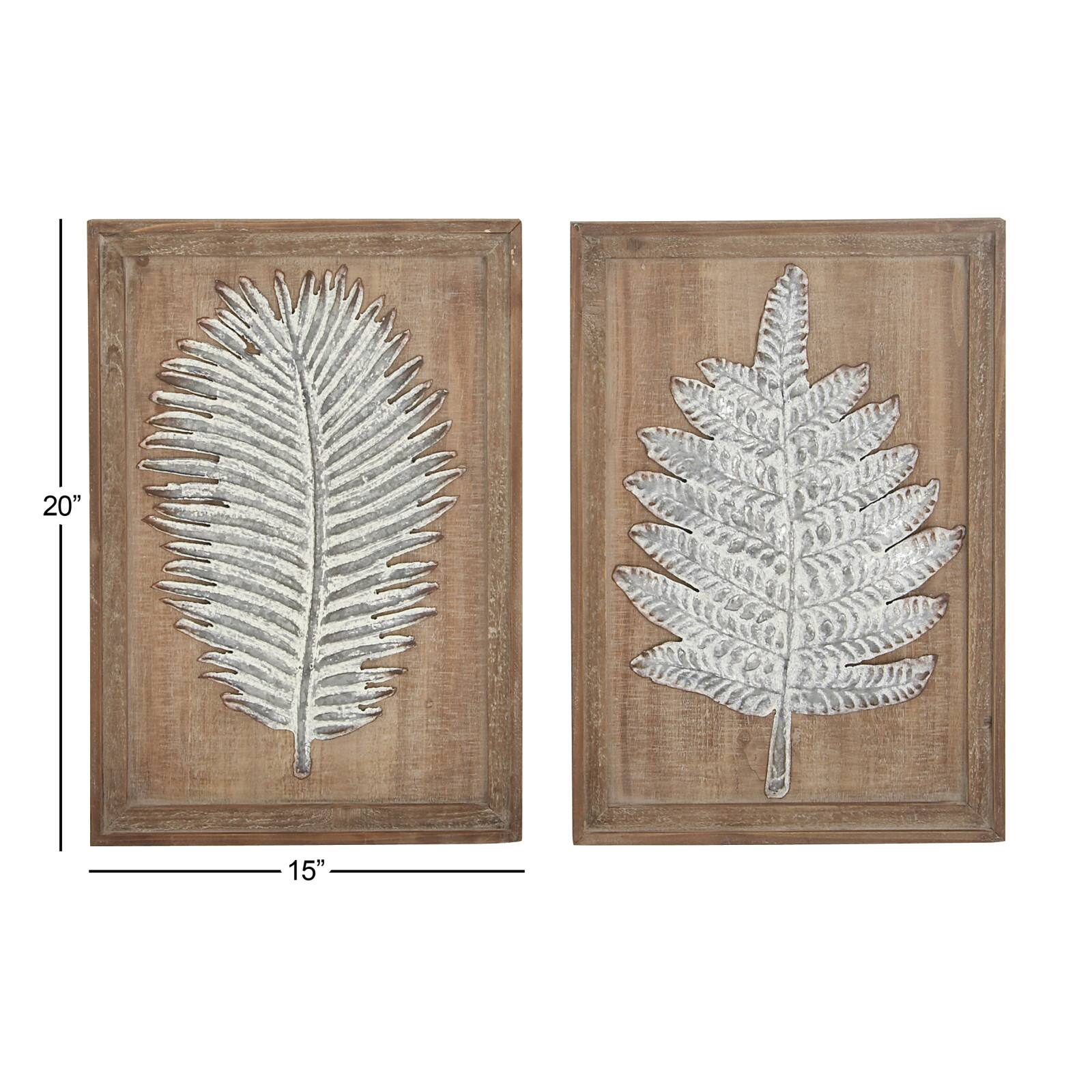 20&#x22; Brown Wood Contemporary Floral Wall Decor, 2ct.