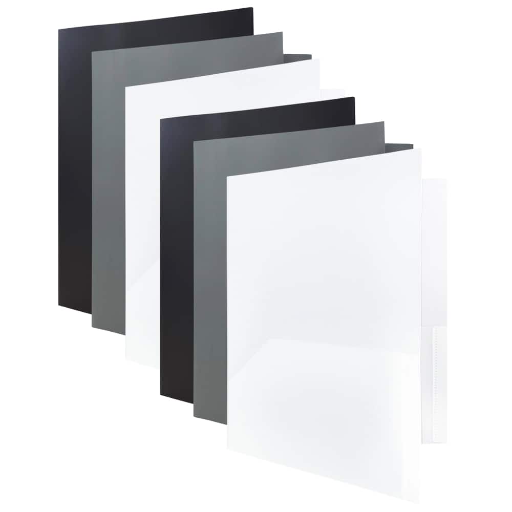 JAM Paper 9.5" x 11.5" Assorted Business Colors Plastic 2 Pocket School POP Folders, 6ct.