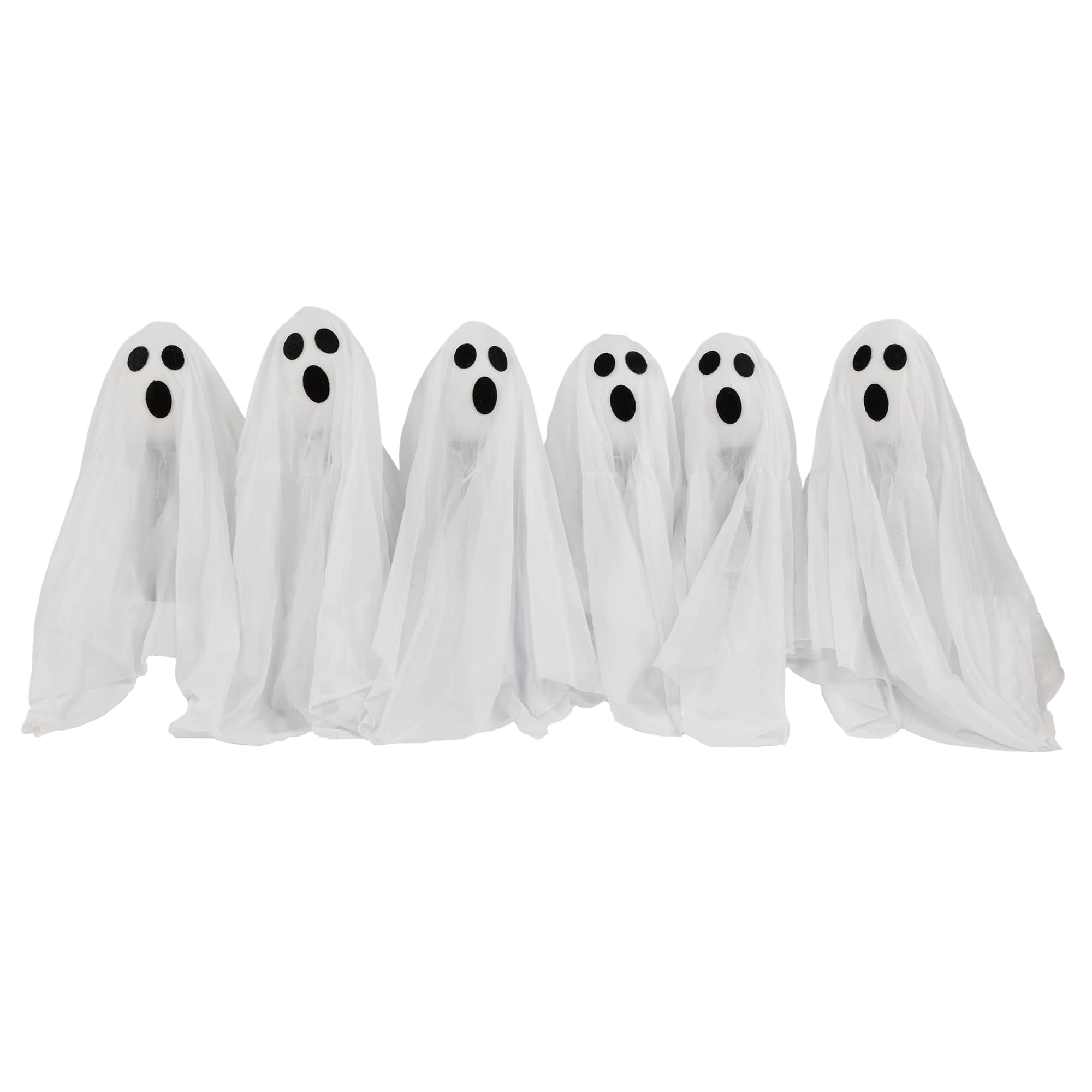 30" LED Lighted White Ghost Outdoor Halloween Lawn Stakes Set, 6ct.