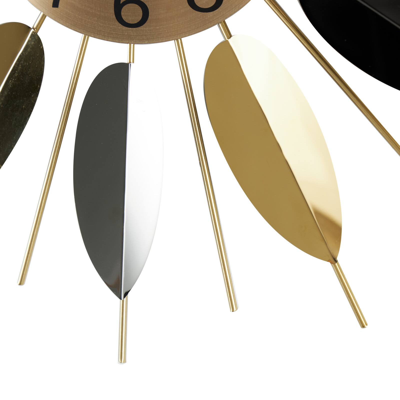 26" Gold Stainless Steel Metal Leaf Radial Decorative Wall Clock with Black Accents