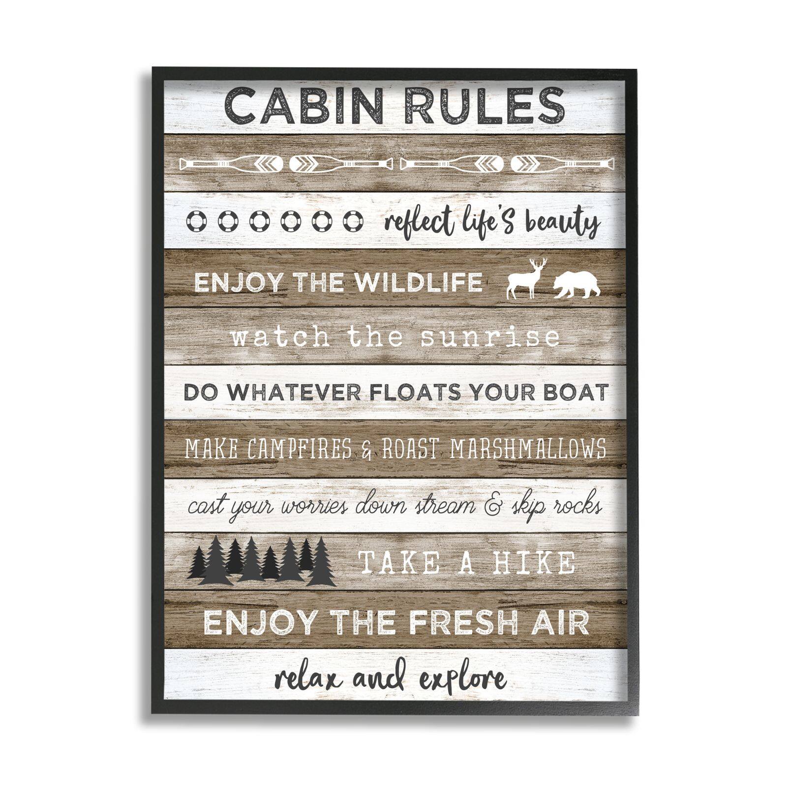 Stupell Industries Cabin Rules Motivational List Rustic Forest Plank Pattern Framed Wall Art