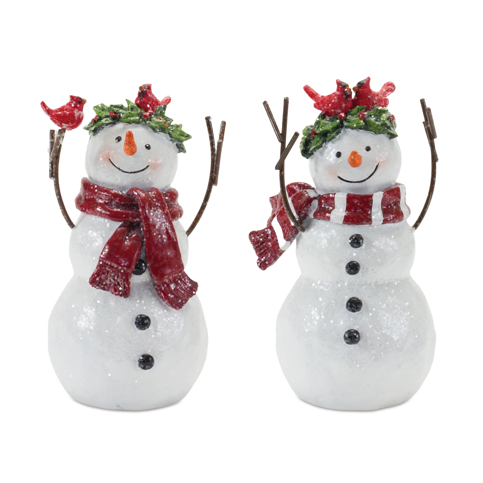 7&#x22; Snowman Figurine with Cardinal Accents Set