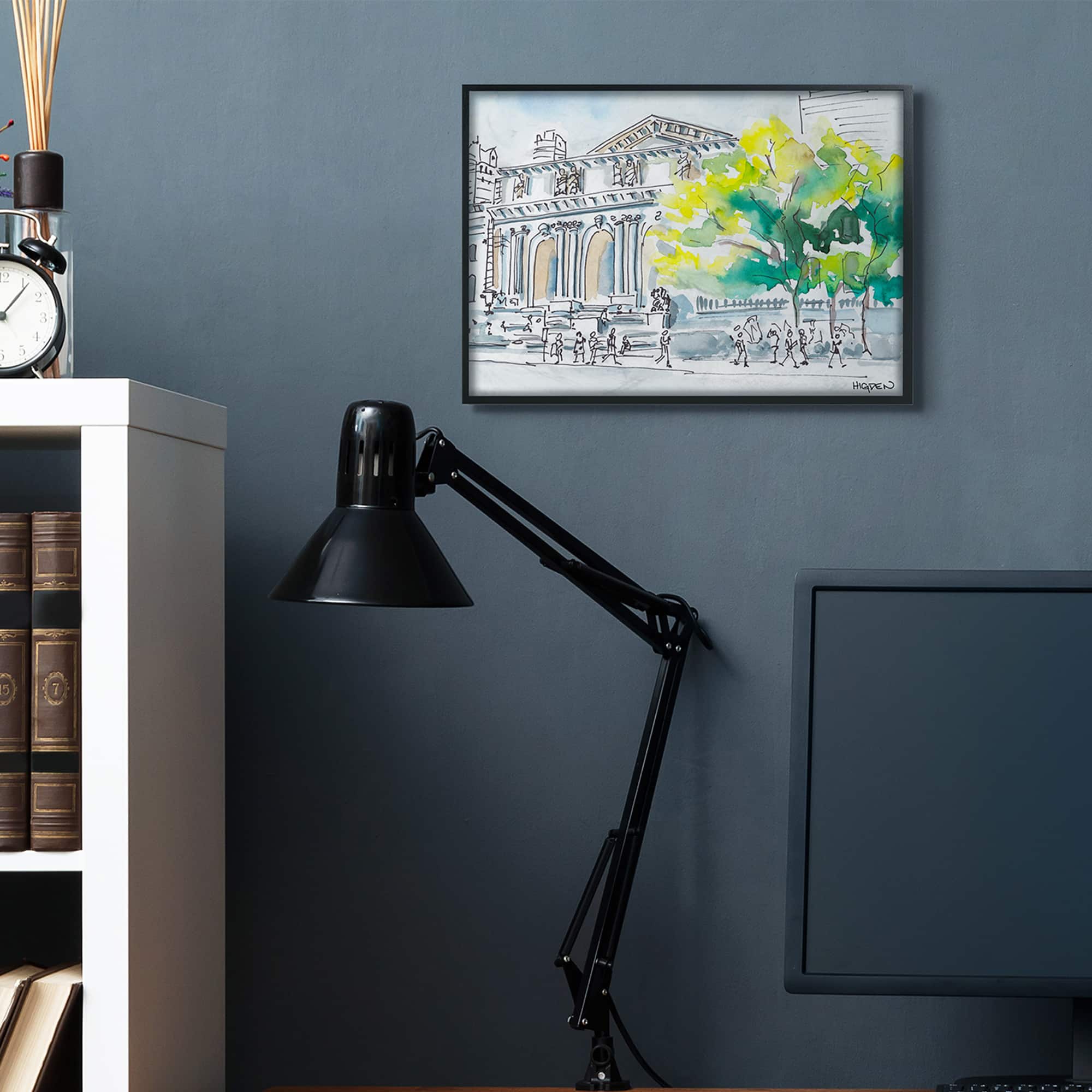 Stupell Industries Classic City Architecture Urban Watercolor Landscape in Black Frame Wall Art