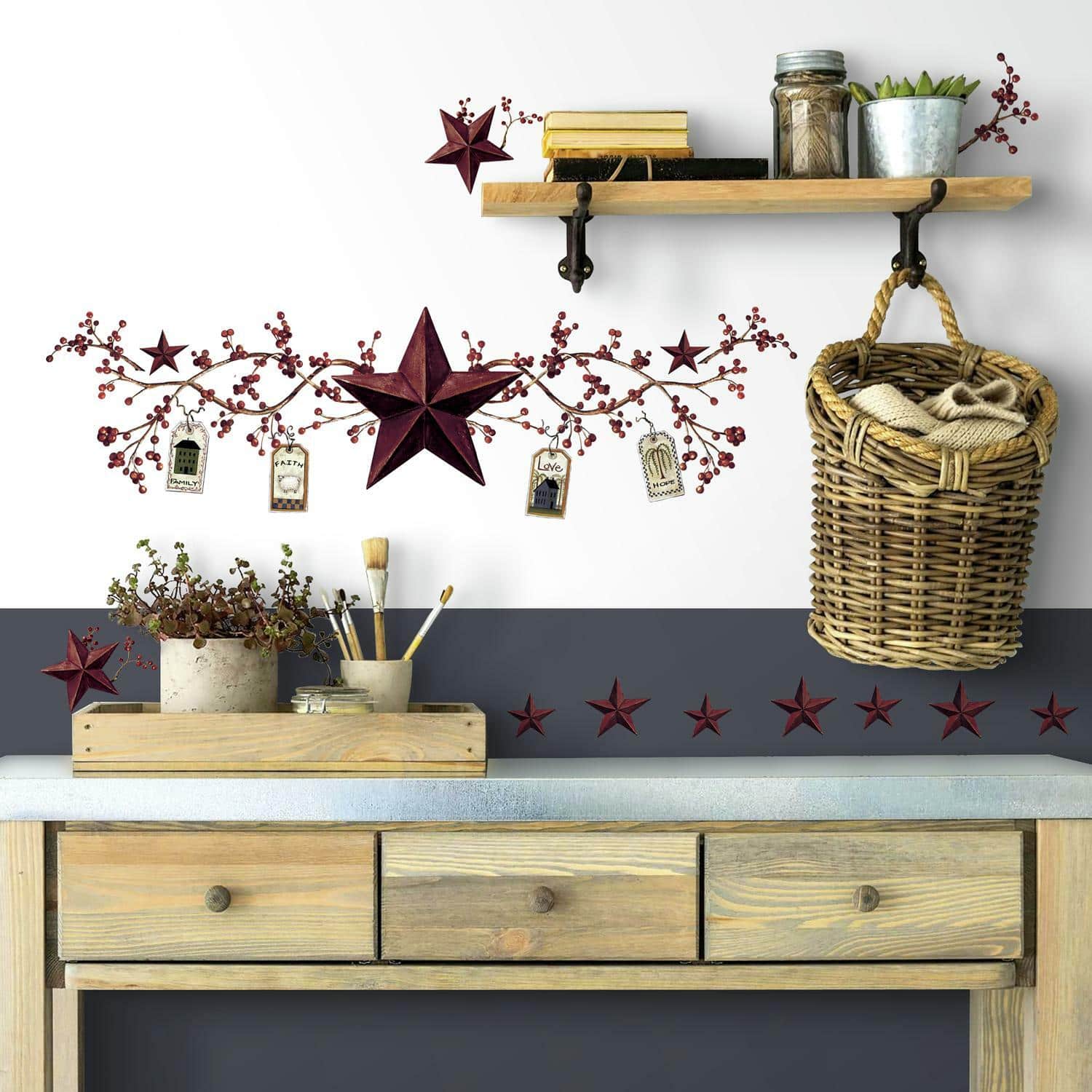 RoomMates Country Stars &#x26; Berries Peel &#x26; Stick Wall Decals