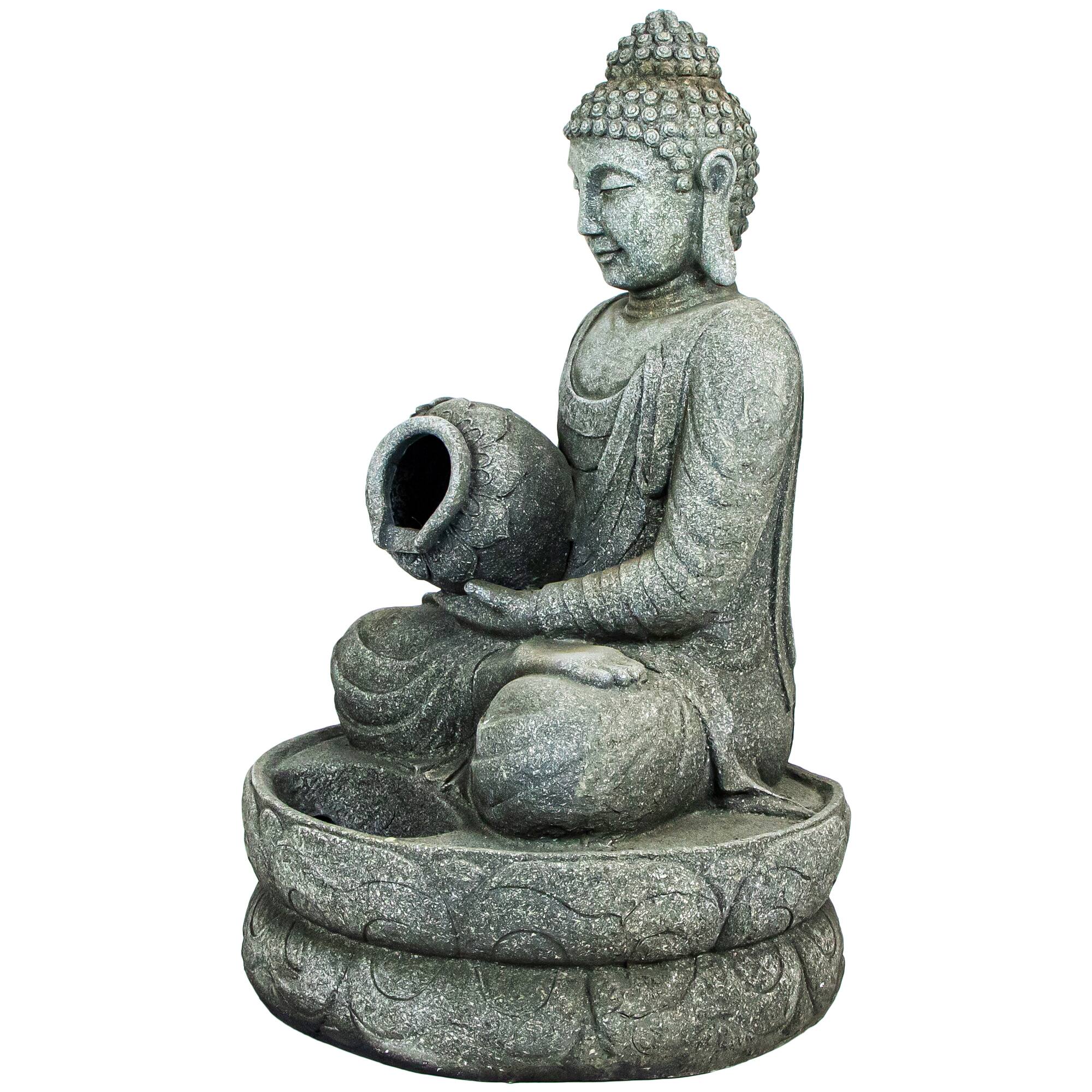 32&#x22; Buddha in Sukhasana Pose Outdoor Garden Water Fountain
