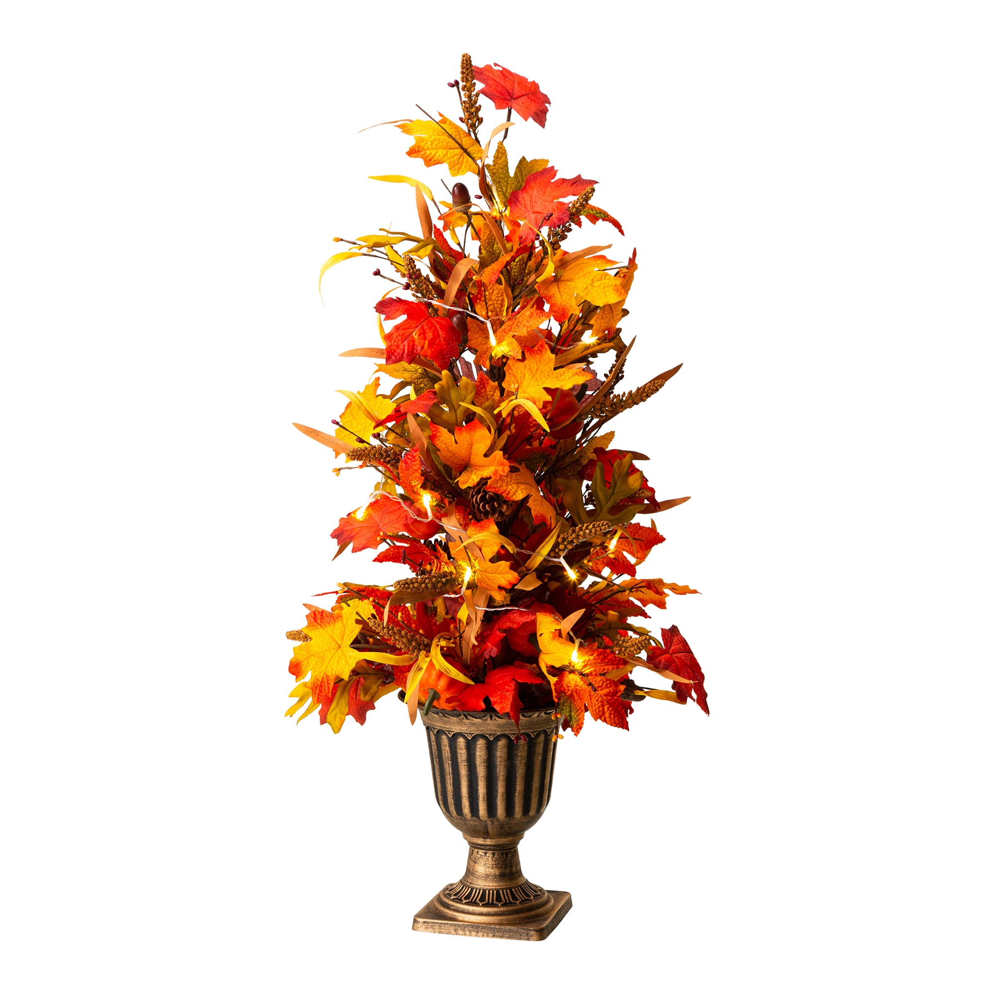 Glitzhome&#xAE; 3ft. Fall Lighted Maple Leaves Tree in Urn