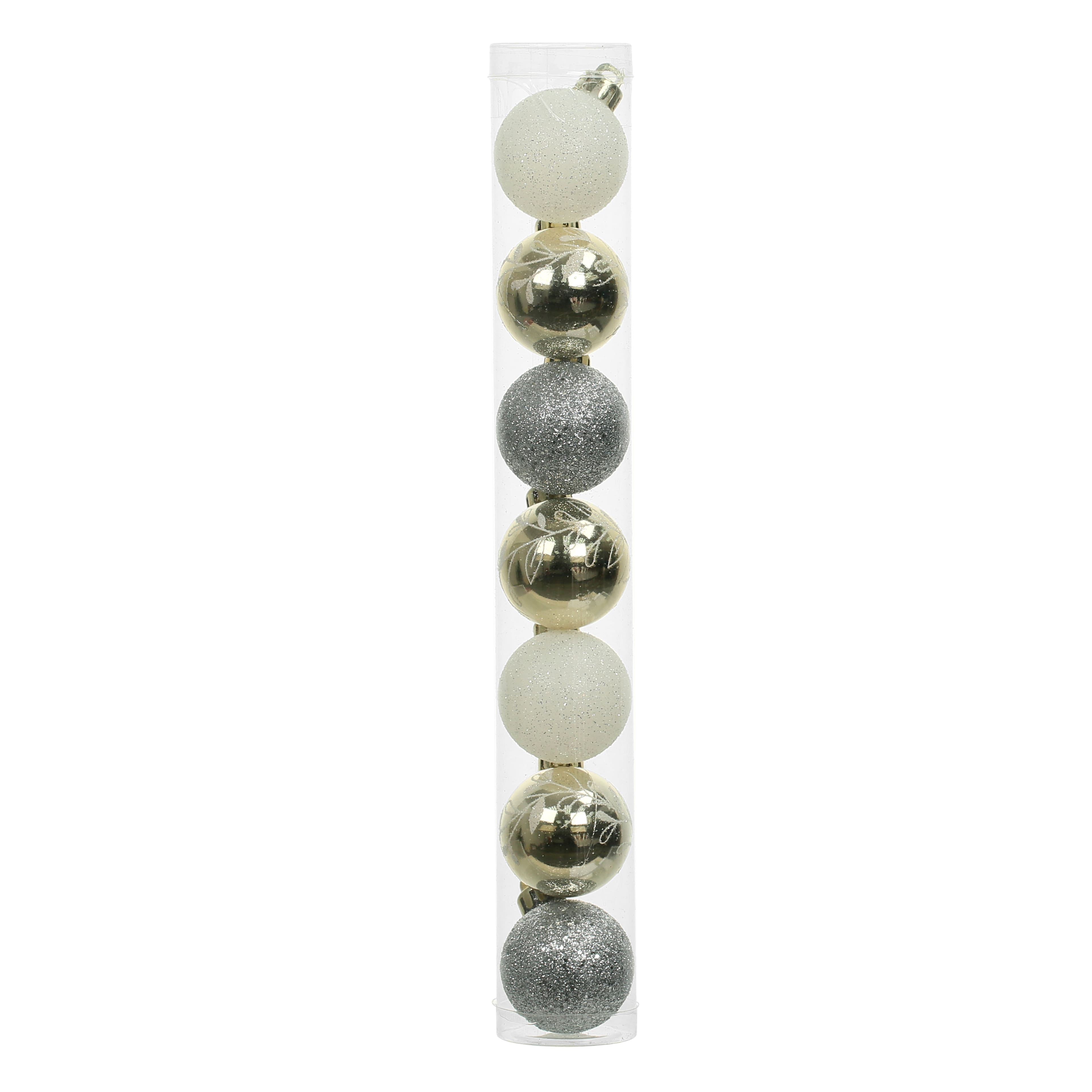 7 Pack 1.5&#x22; Silver &#x26; Gold Leaf Design Shatterproof Ball Ornaments by Ashland&#xAE;