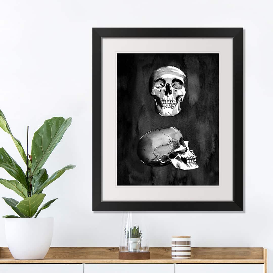 Skull Halloween Print in Black Frame