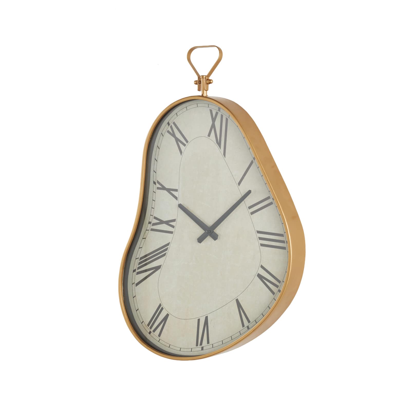 25" x 17" White Metal Wavy Decorative Wall Clock with Gold Frame & Black Accents