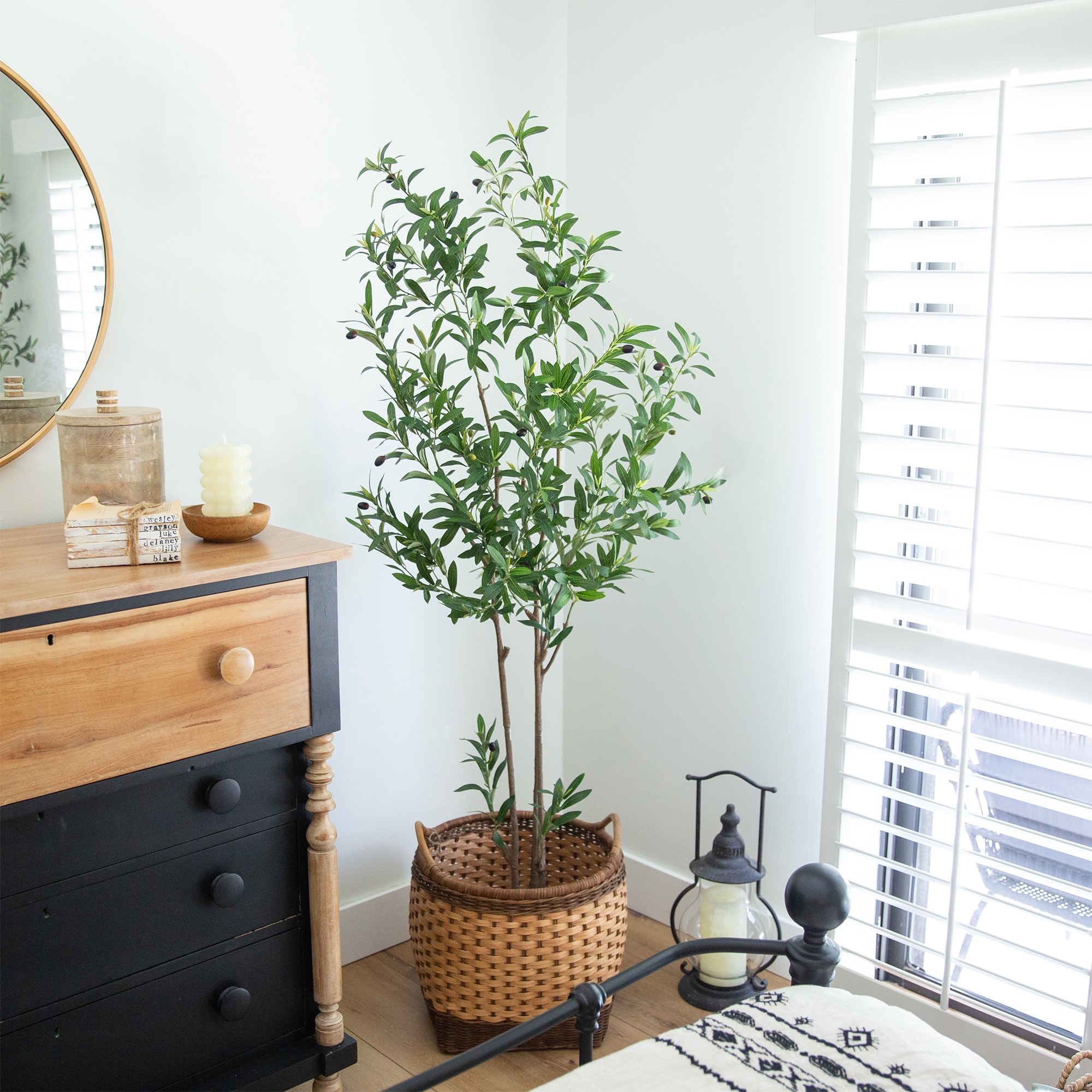 Artificial Minimalist Olive Tree in White Decorative Planter