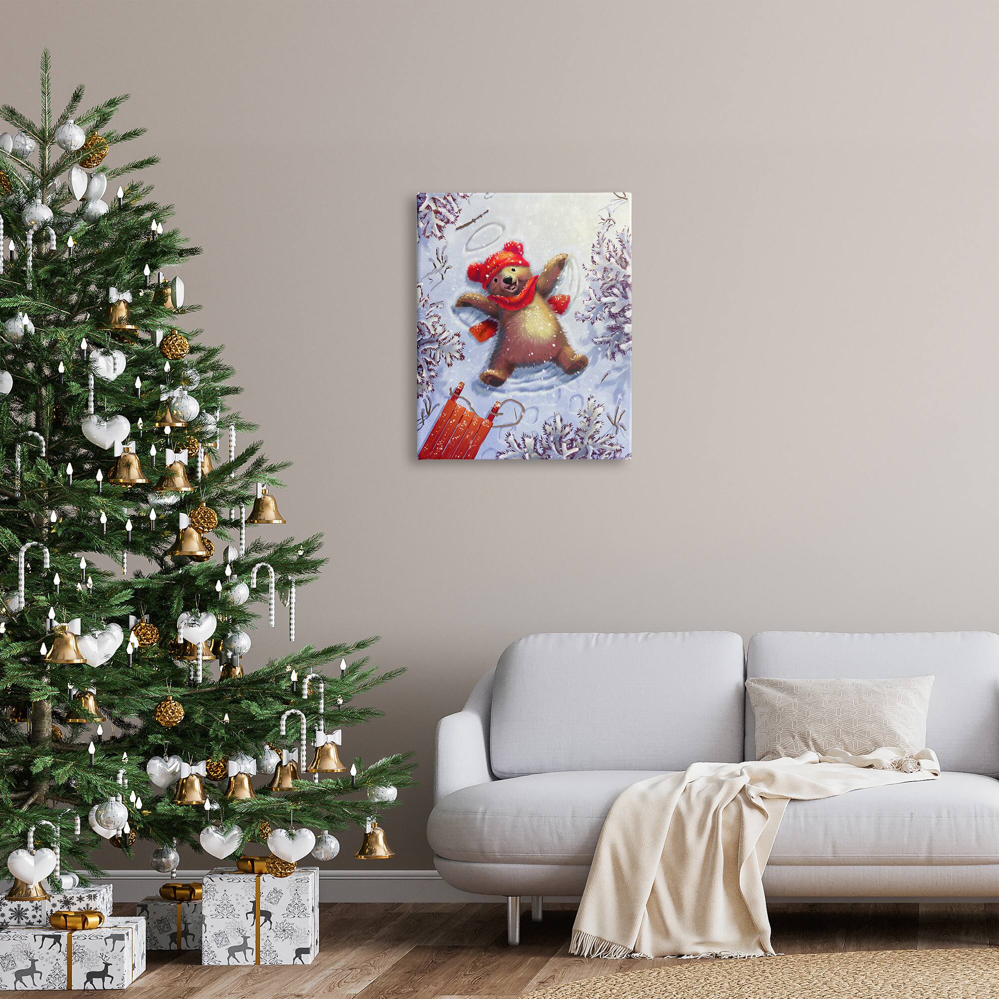 Stupell Industries Bear Cub Snow Angel Sled Canvas Wall Art