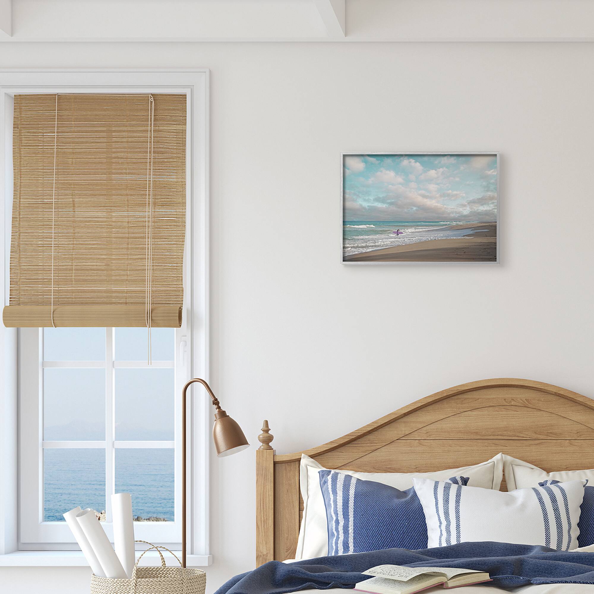 Stupell Industries Crashing Waves on Beach Surfer Purple Board in Gray Frame Wall Art