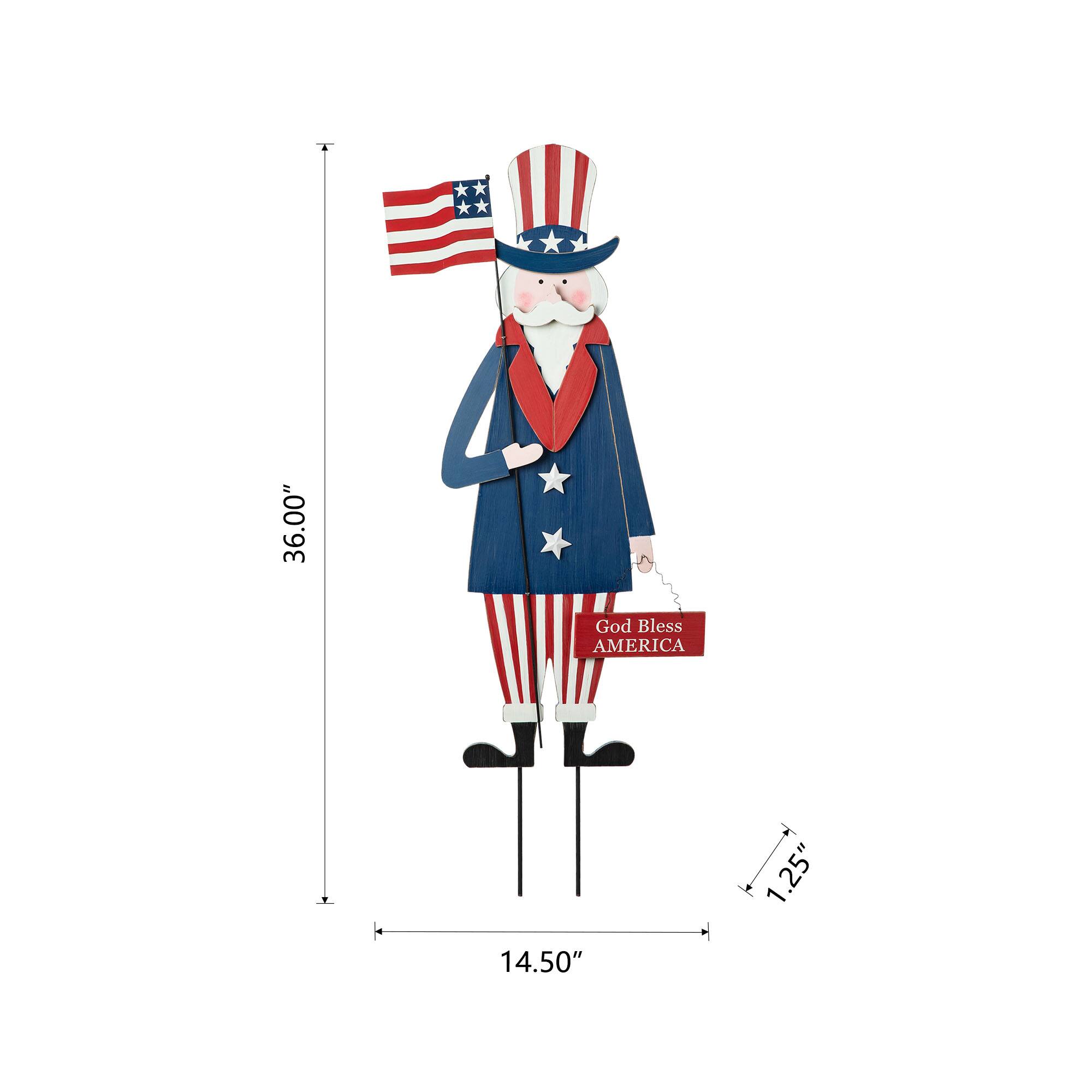 Glitzhome® 36" Wood Patriotic Uncle Sam Yard Stake Décor