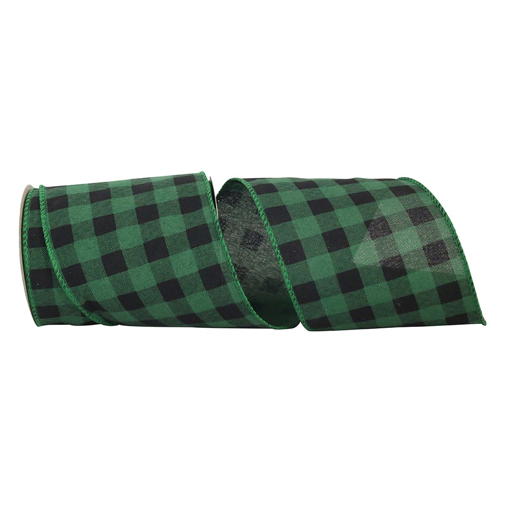Reliant 4&#x22; x 10yd. Green &#x26; Black Buffalo Check Wired Ribbon