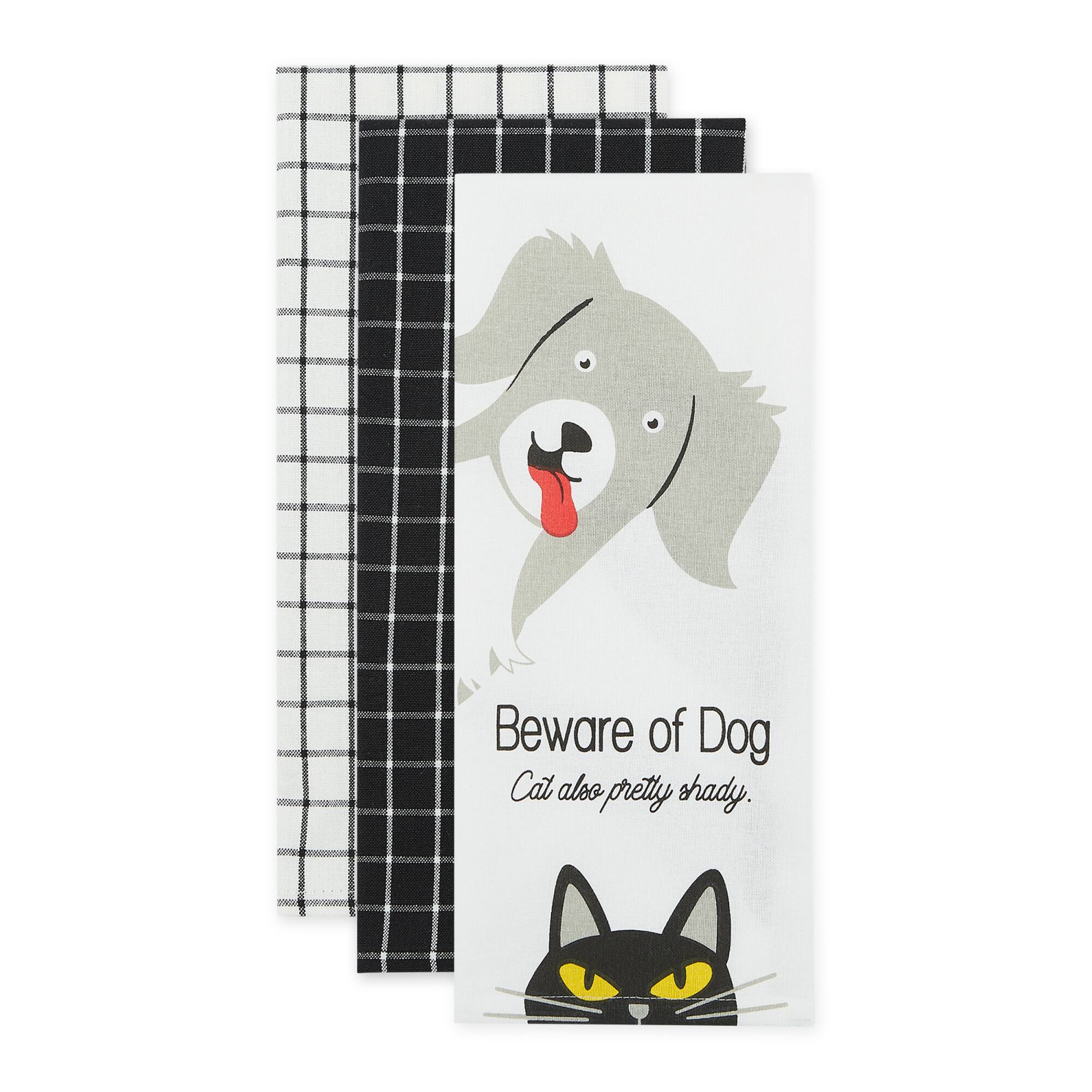 Beware Of Dog &#x26; Cat Dishtowel (Set of 3)