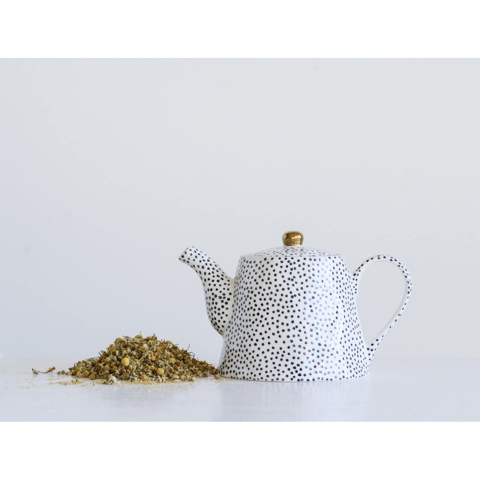 Hello Honey&#xAE; White &#x26; Black Speckles Stoneware Teapot