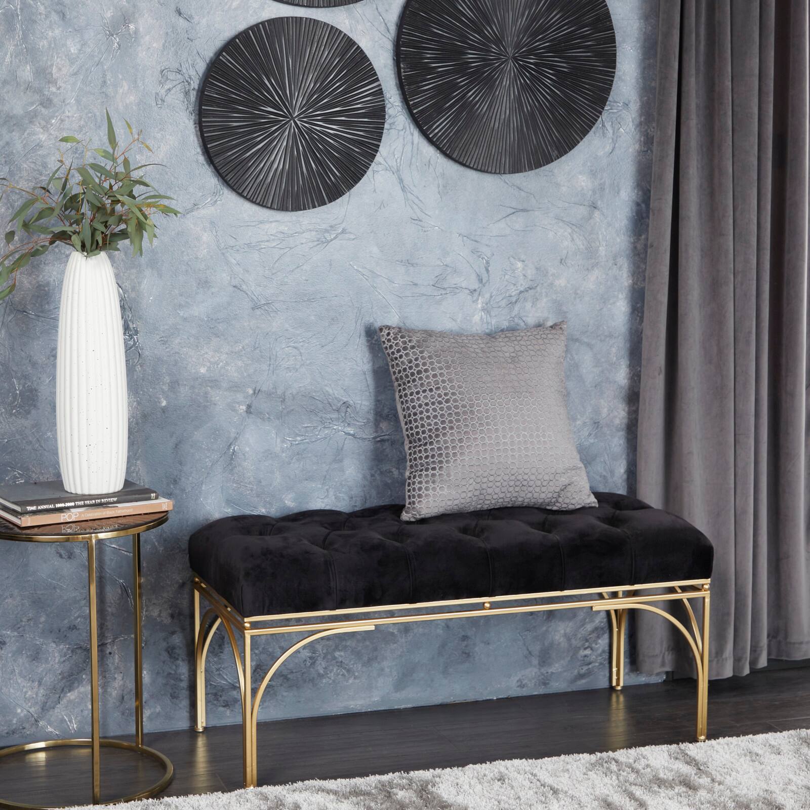 Black Metal Glam Bench, 19" x 39" x 17"