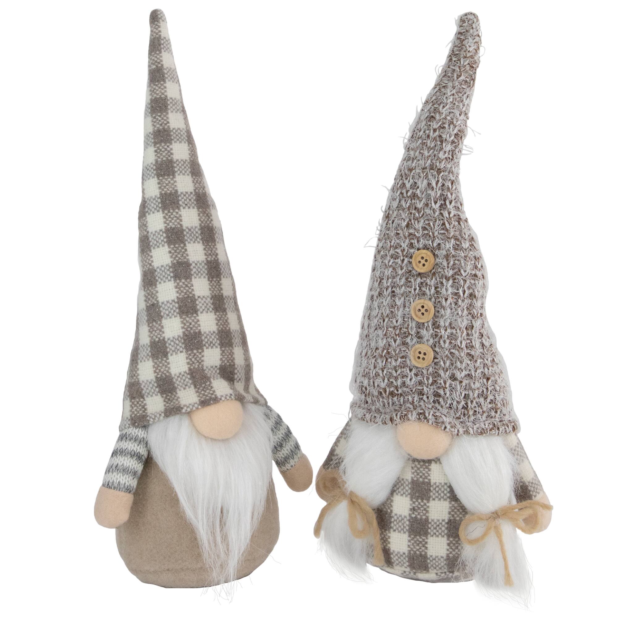 13&#x22; Beige &#x26; White Gingham Nordic Christmas Gnome Set