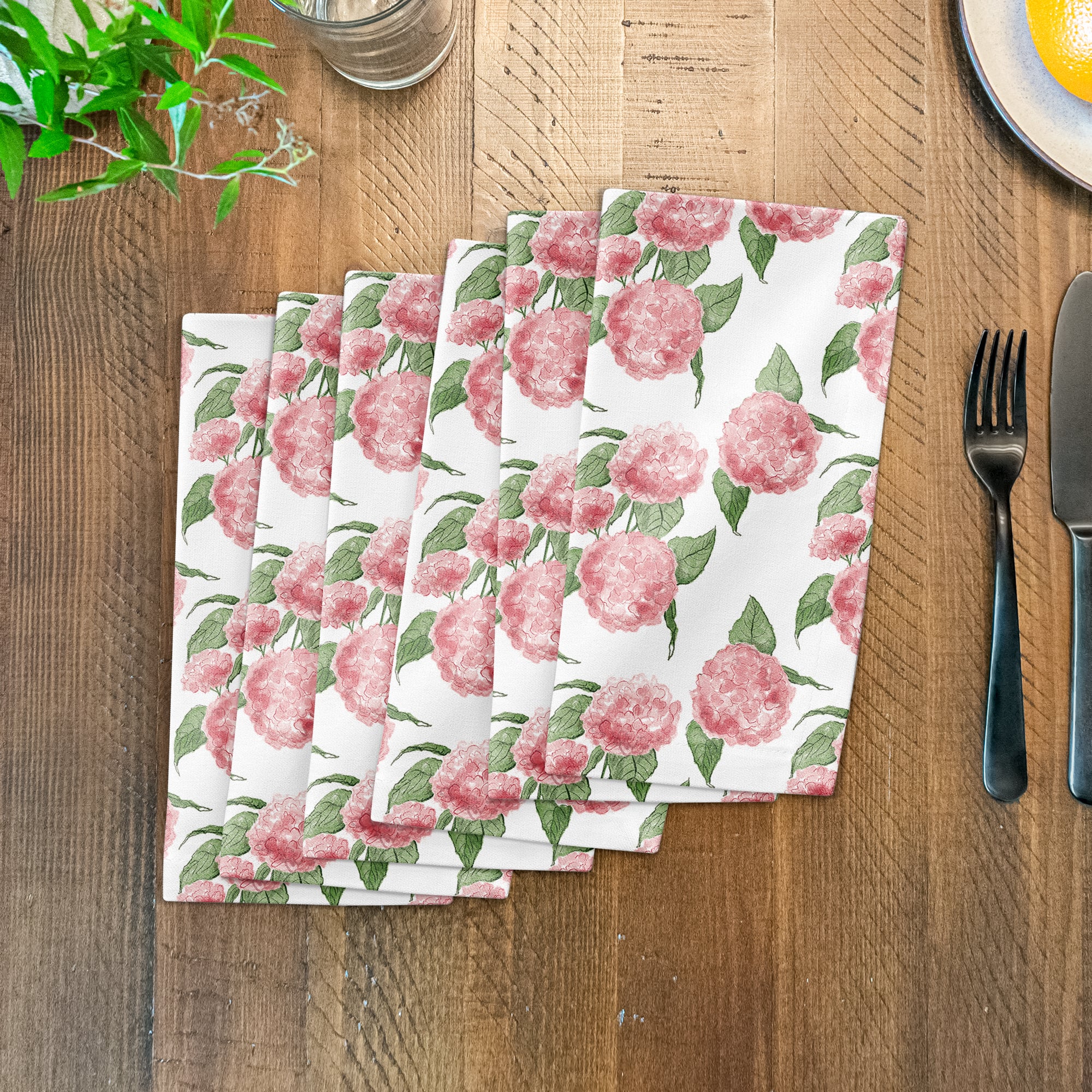 Pink Hydrangea Pattern 10" x 10" Cotton Twill Napkin