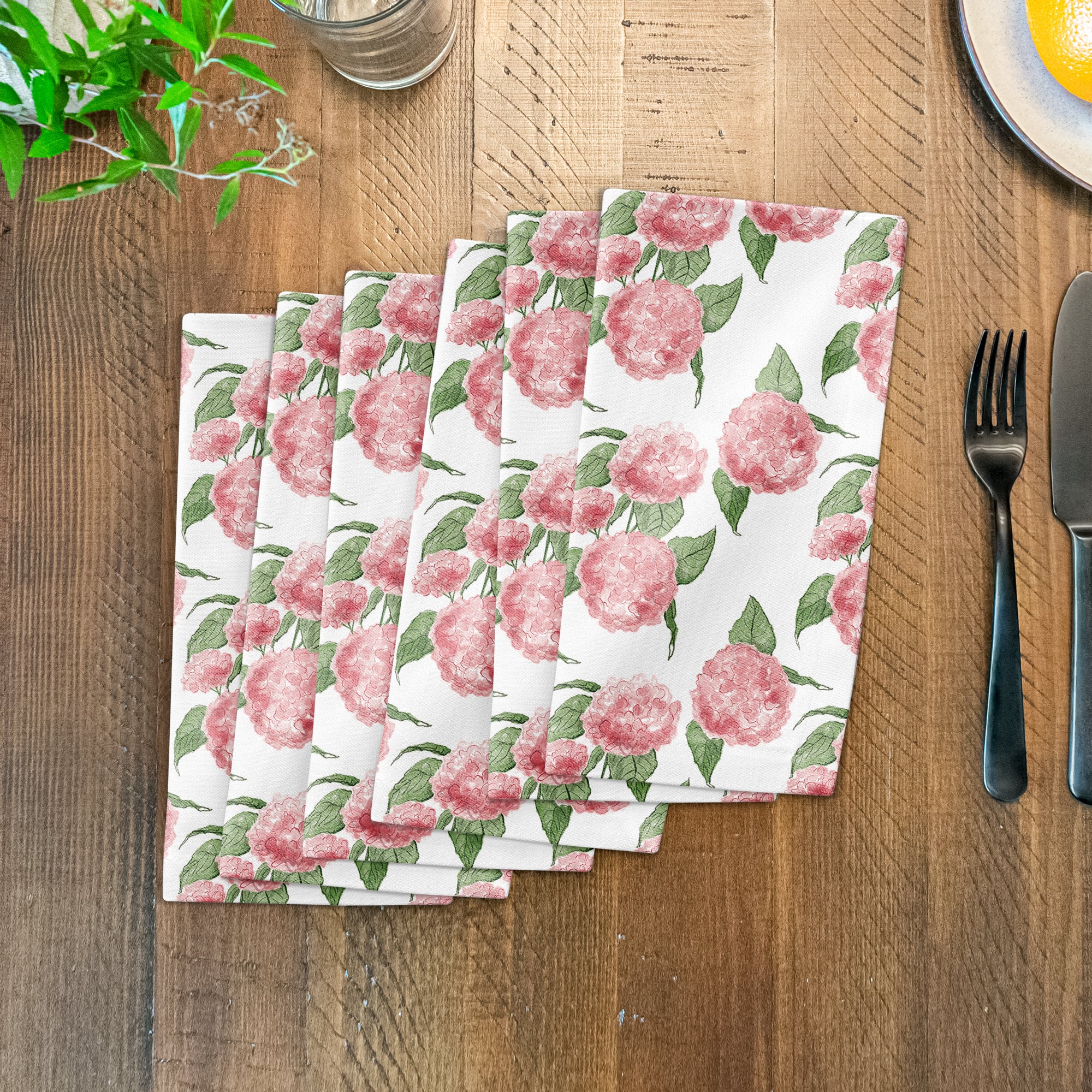 Pink Hydrangea Pattern 10&#x22; x 10&#x22; Cotton Twill Napkin