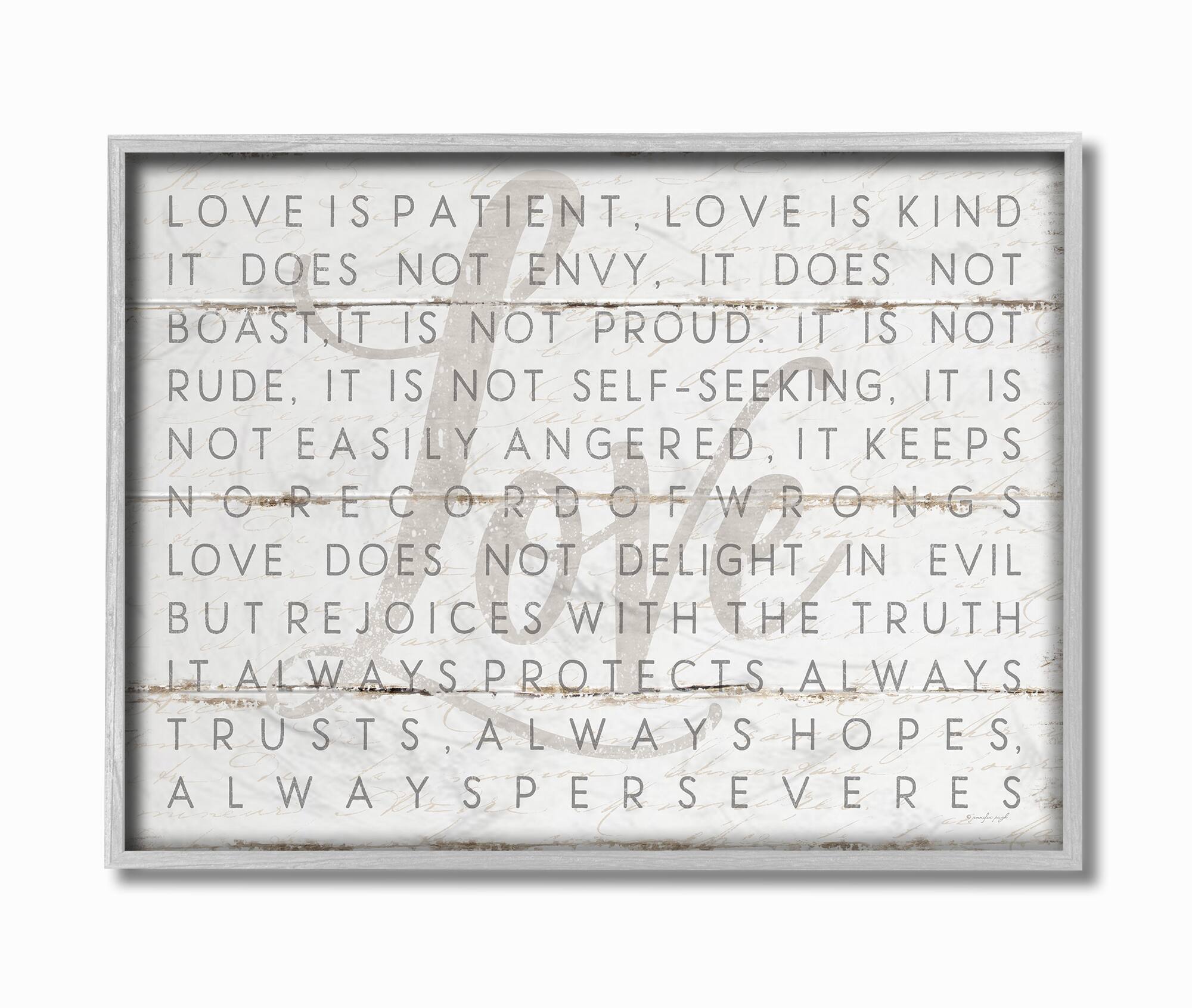 Stupell Industries Love Is Patient Corinthians Verse Gray Framed Wall Art | 16" x 20" | Michaels®