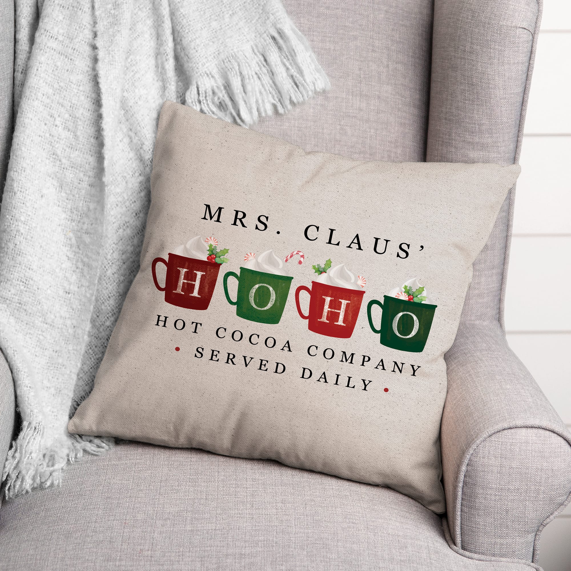 Mrs Claus Hoho Cocoa 18x18 Throw Pillow