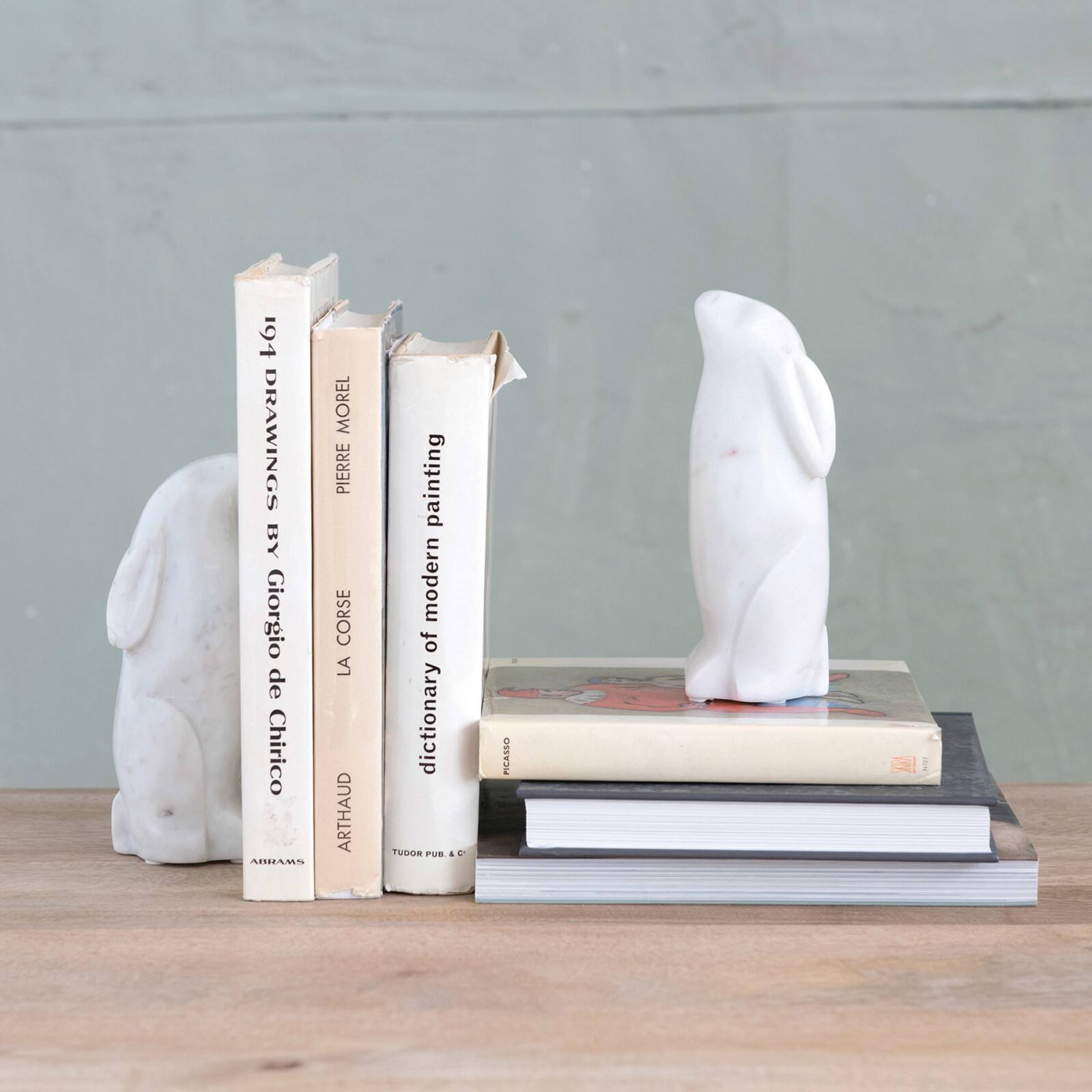 Hello Honey&#xAE; 6.5&#x22; White Rabbit Hand Carved Marble Bookends Set