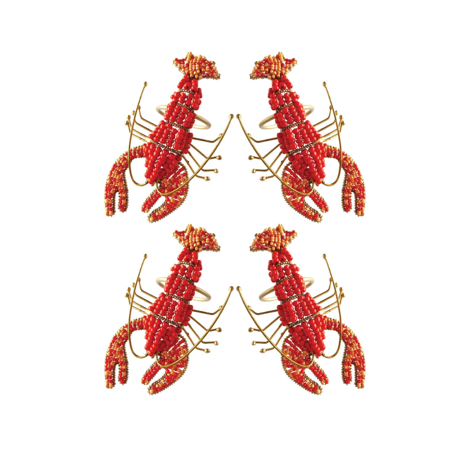 Hello Honey® 5" Red Lobster Metal Napkin Rings with Glass Beads, 4ct.