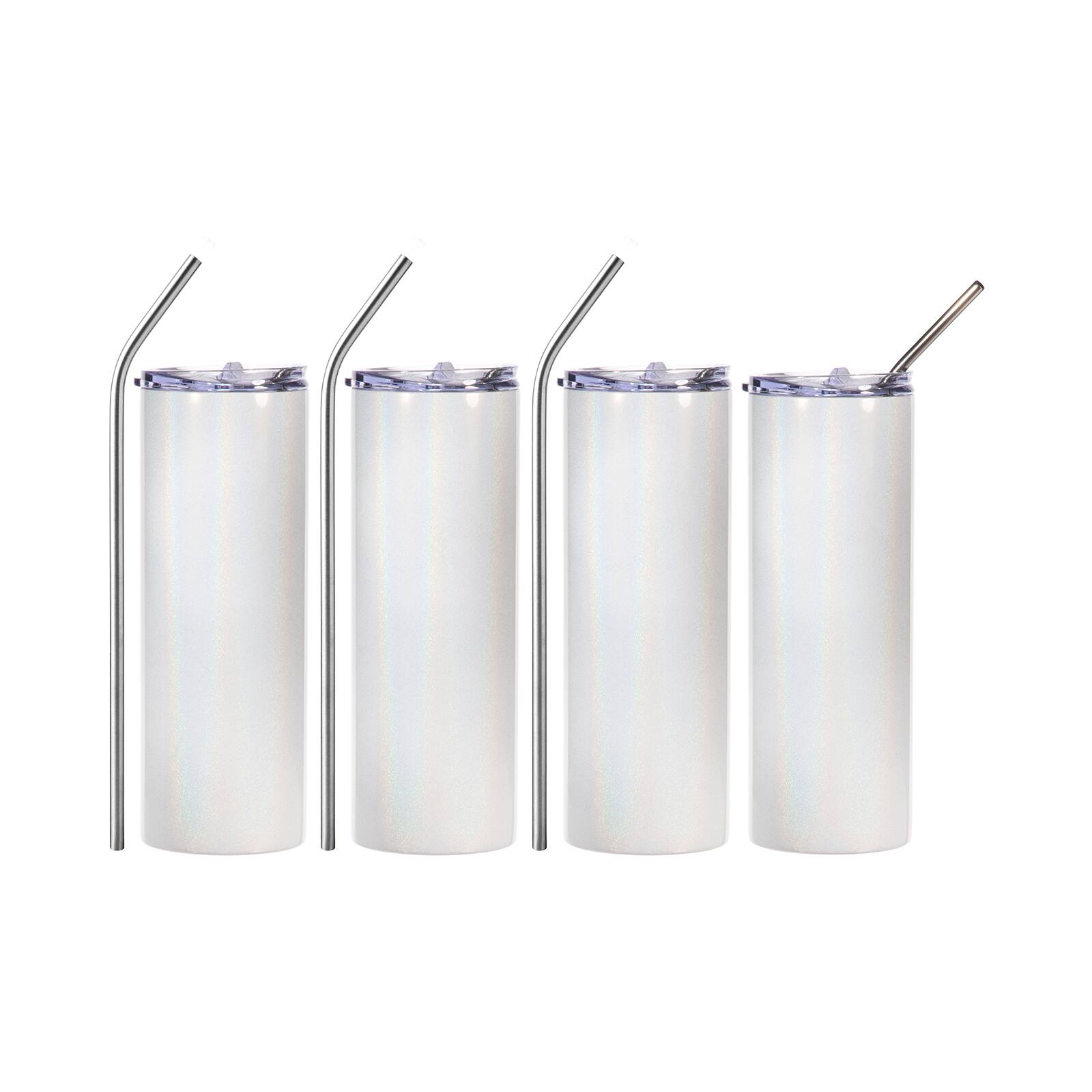 20 OZ STAINLESS STEEL SKINNY TUMBLER - WHITE GLITTER