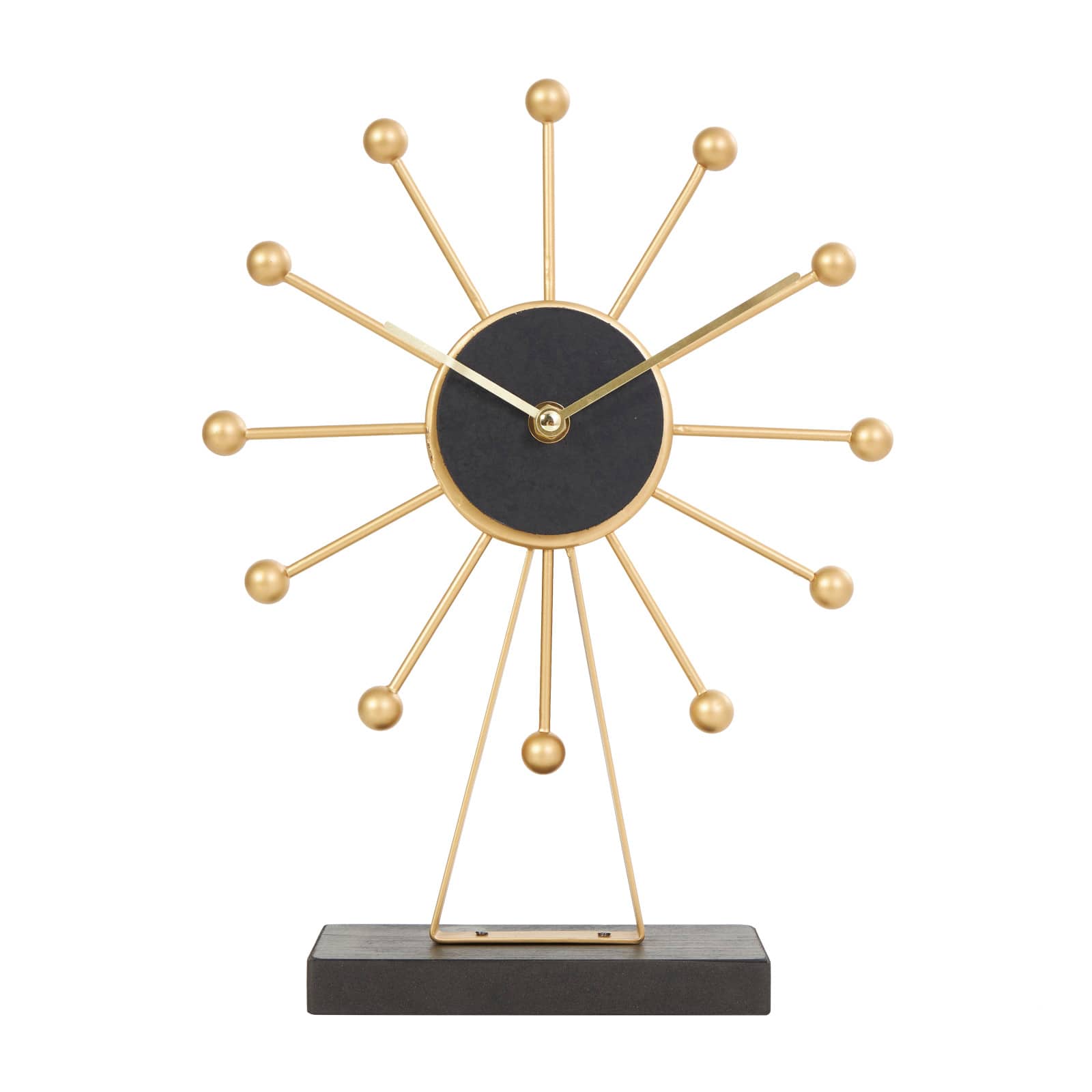 CosmoLiving by Cosmopolitan 12&#x22; Gold Metal Sunburst Clock with Black Base &#x26; Clockface