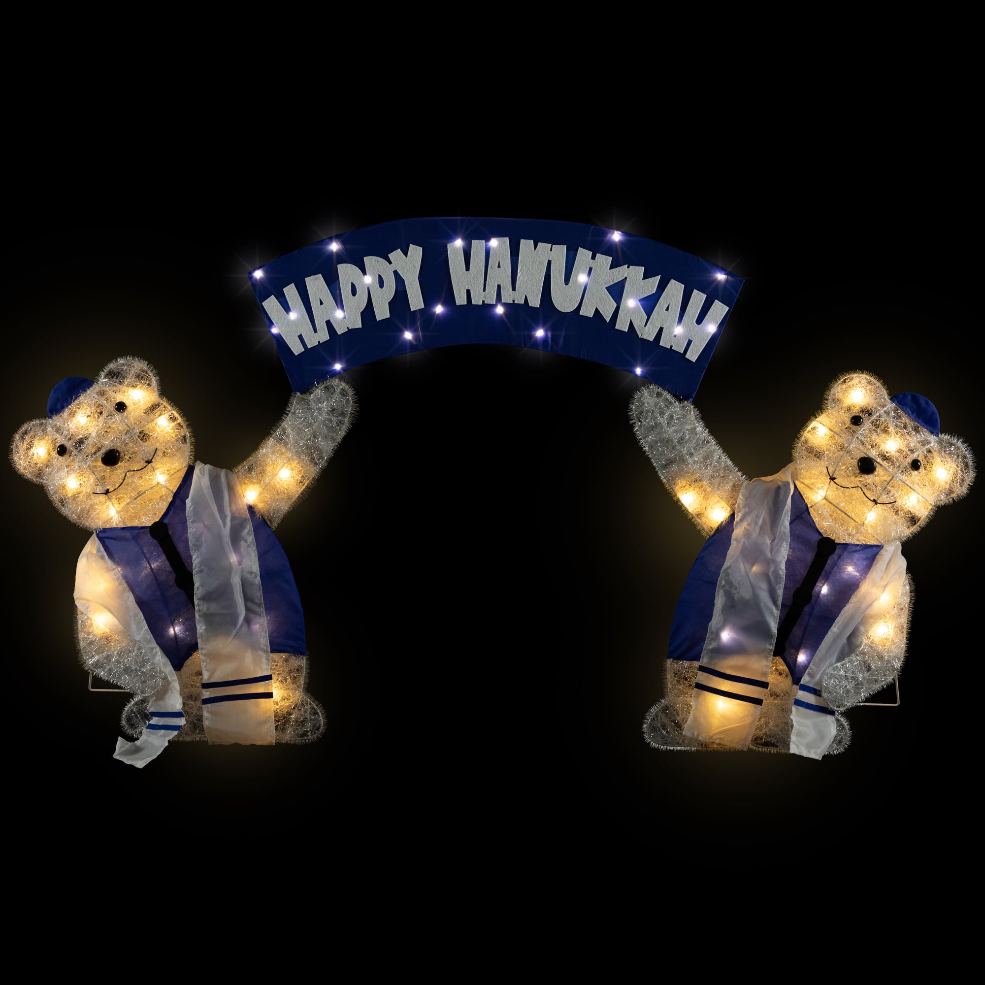 LED Lighted Polar Bear &#x22;Happy Hanukkah&#x22; Sign Outdoor Christmas Decoration - 30&#x22;