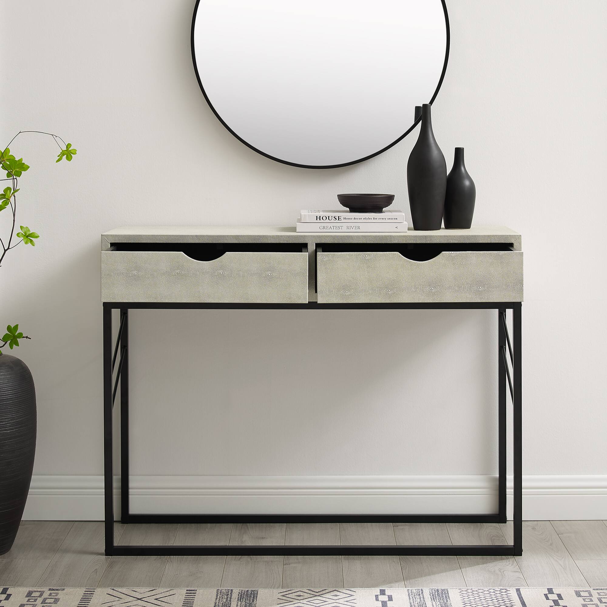 Walker Edison Off White 2-Drawer Faux Shagreen Entry Table