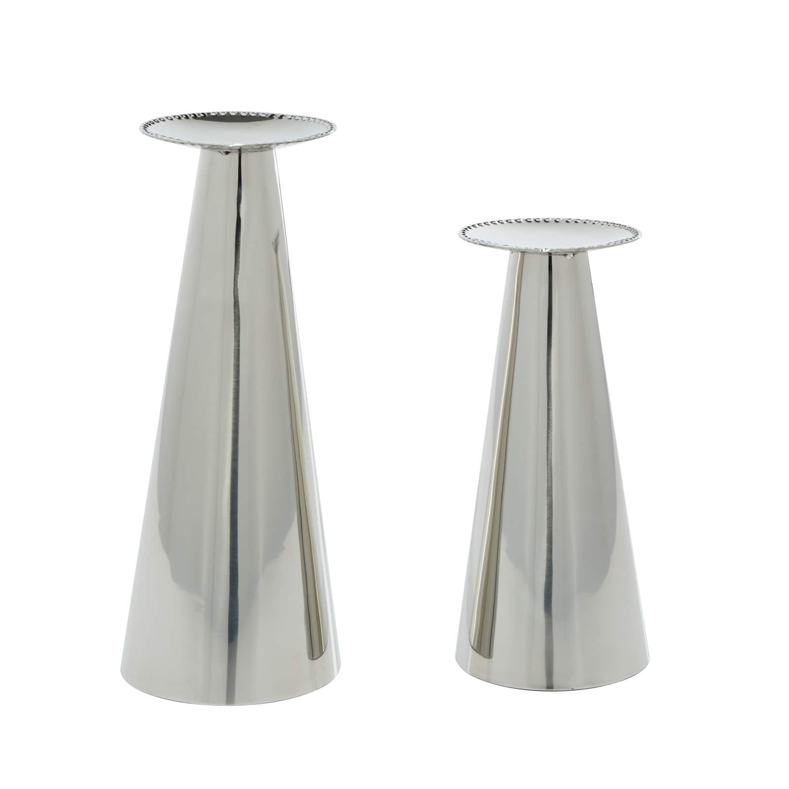 Silver Stainless Steel Glam Cone Candle Holder Set