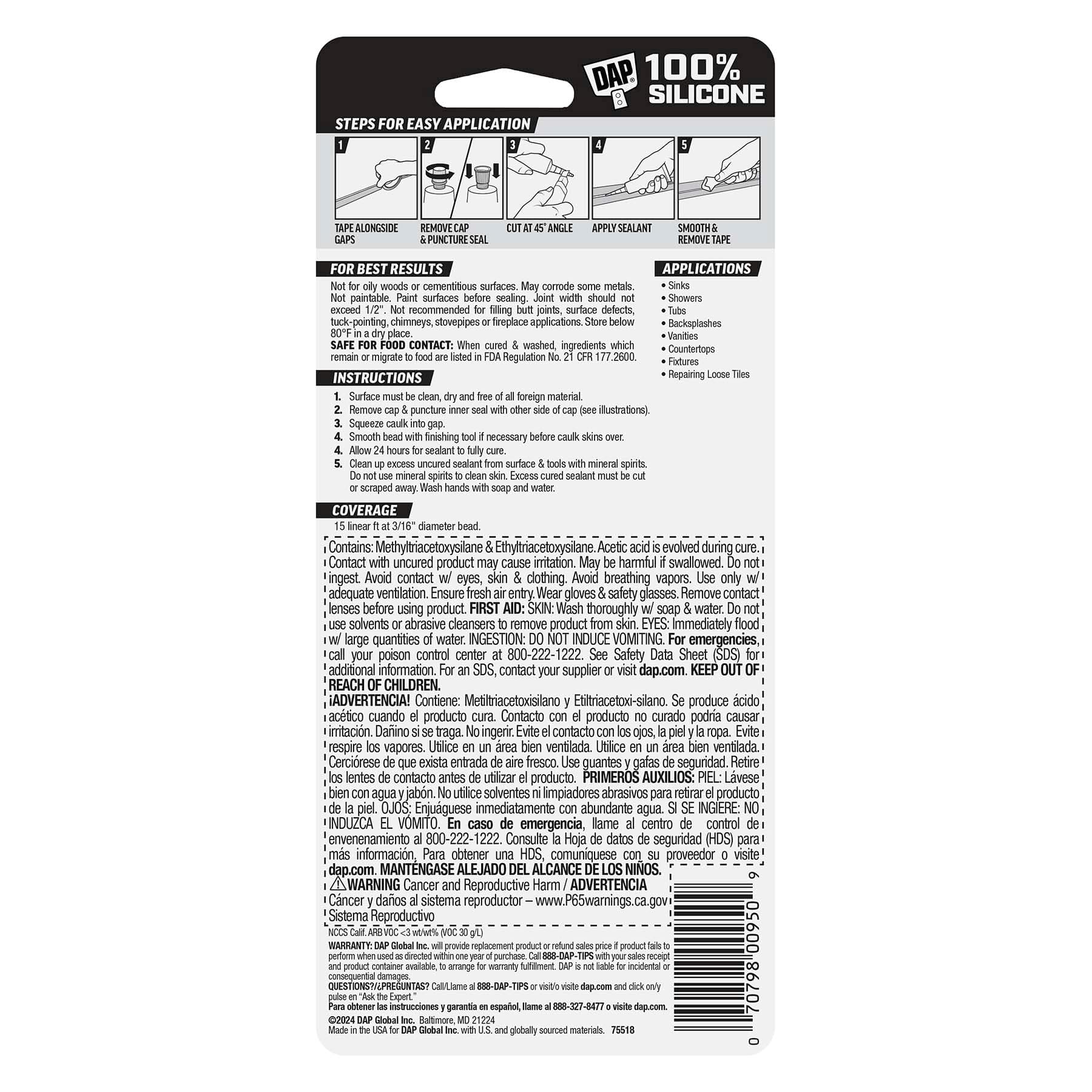DAP&#xAE; Silicone Kitchen &#x26; Bath Waterproof Sealant